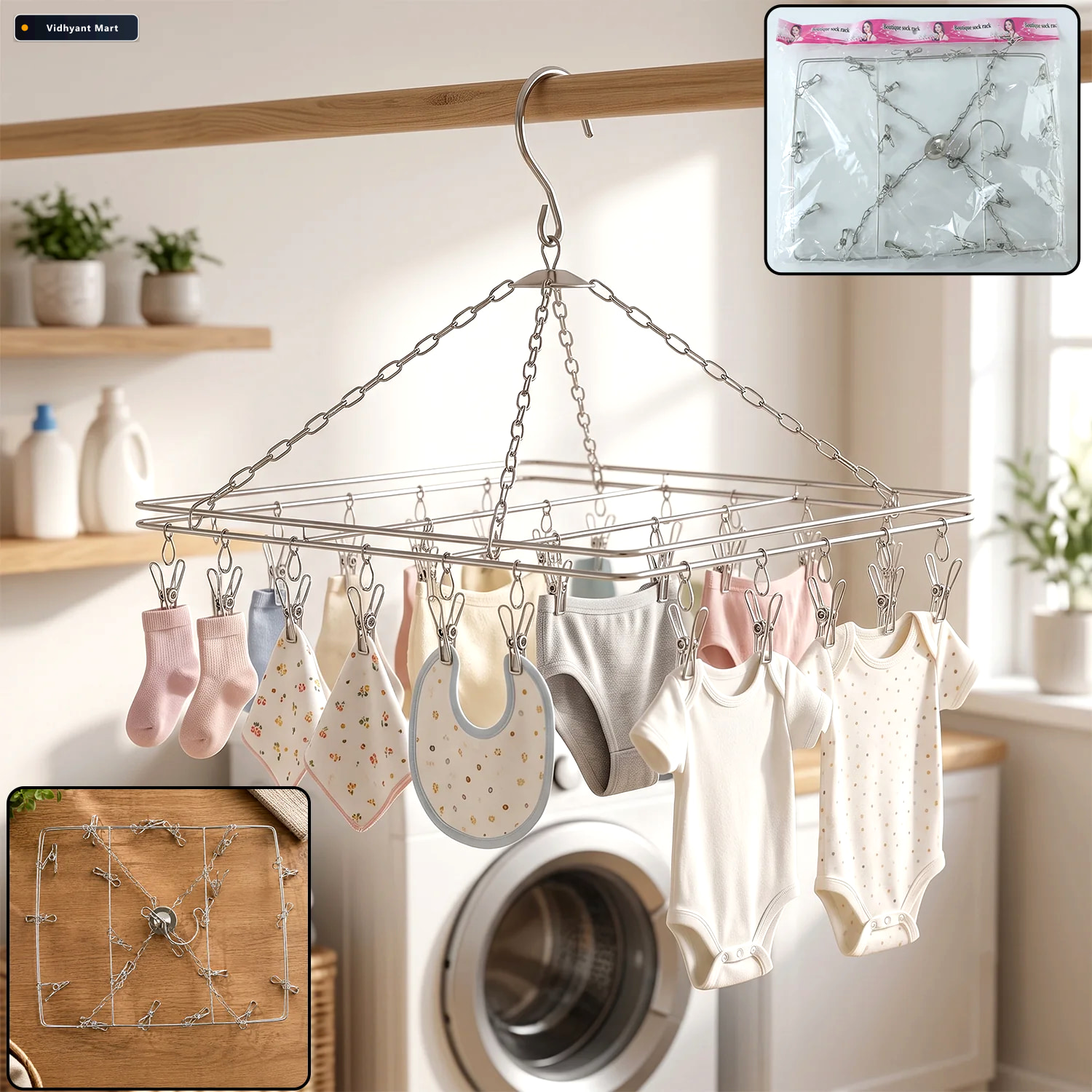 Vidhyant Mart Stainless Steel Square Multi Clip Drying Hanger Fo 1