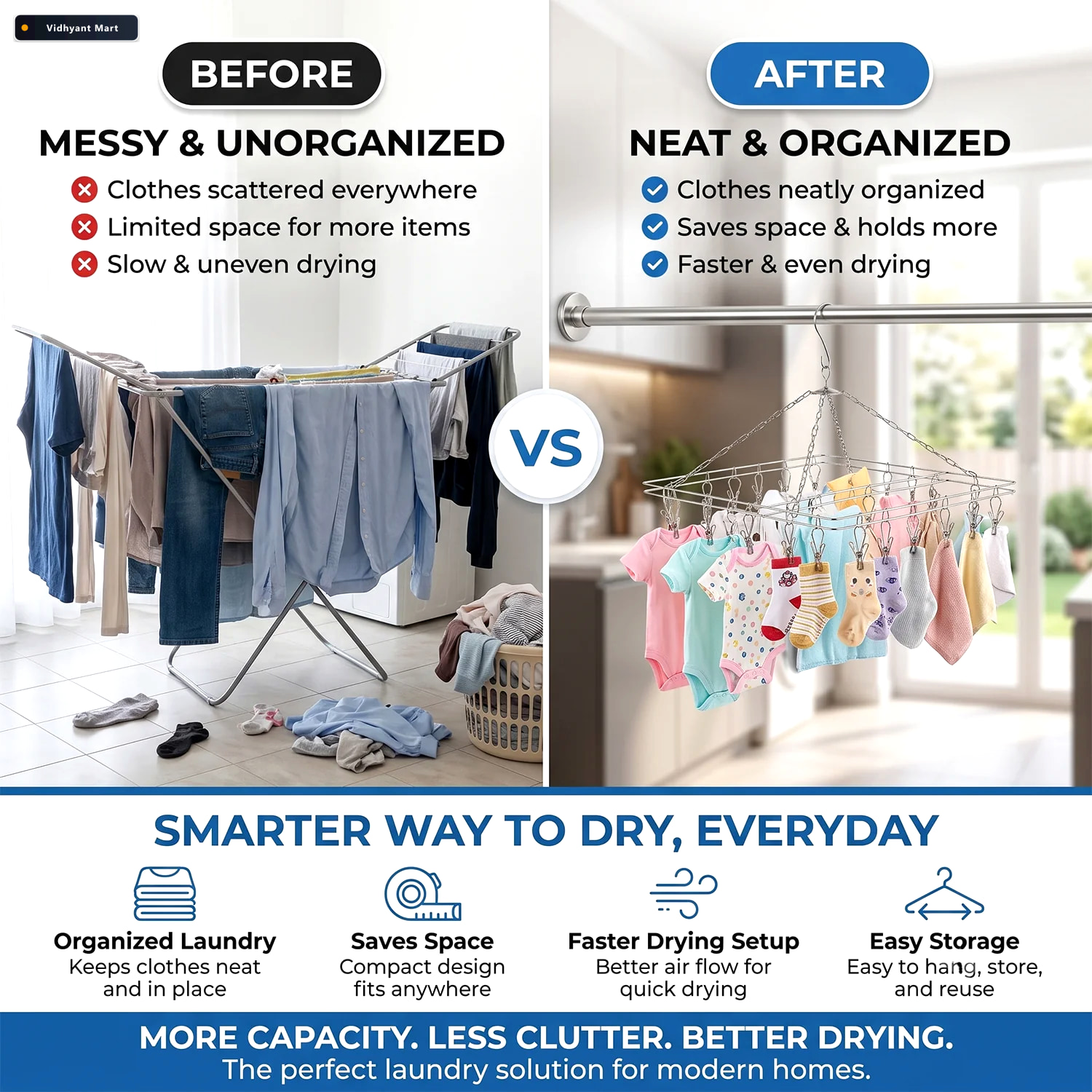 Vidhyant Mart Stainless Steel Square Multi Clip Drying Hanger Fo 2