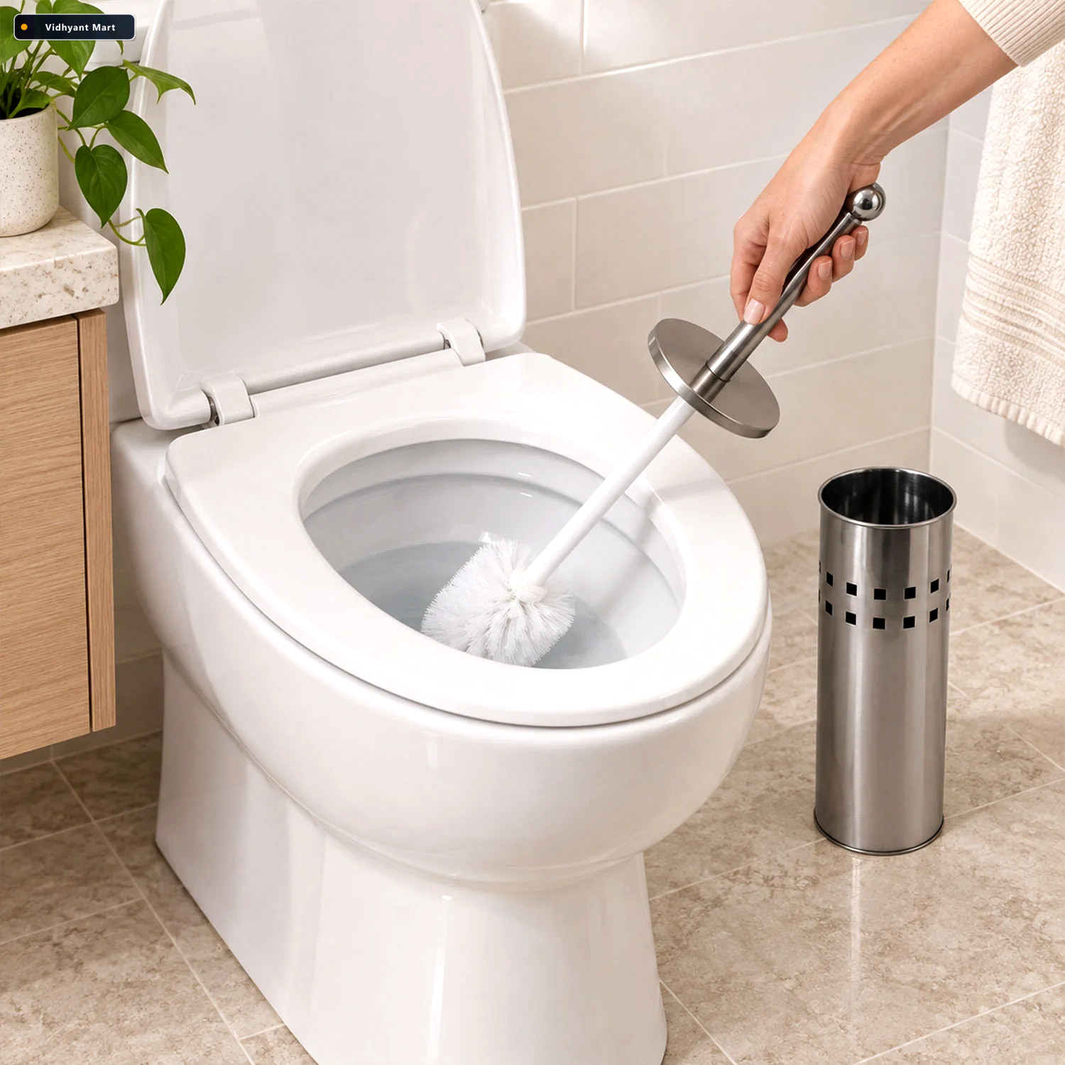 Vidhyant Mart Stainless Steel Toilet Brush With Holder Toilet Cl 1