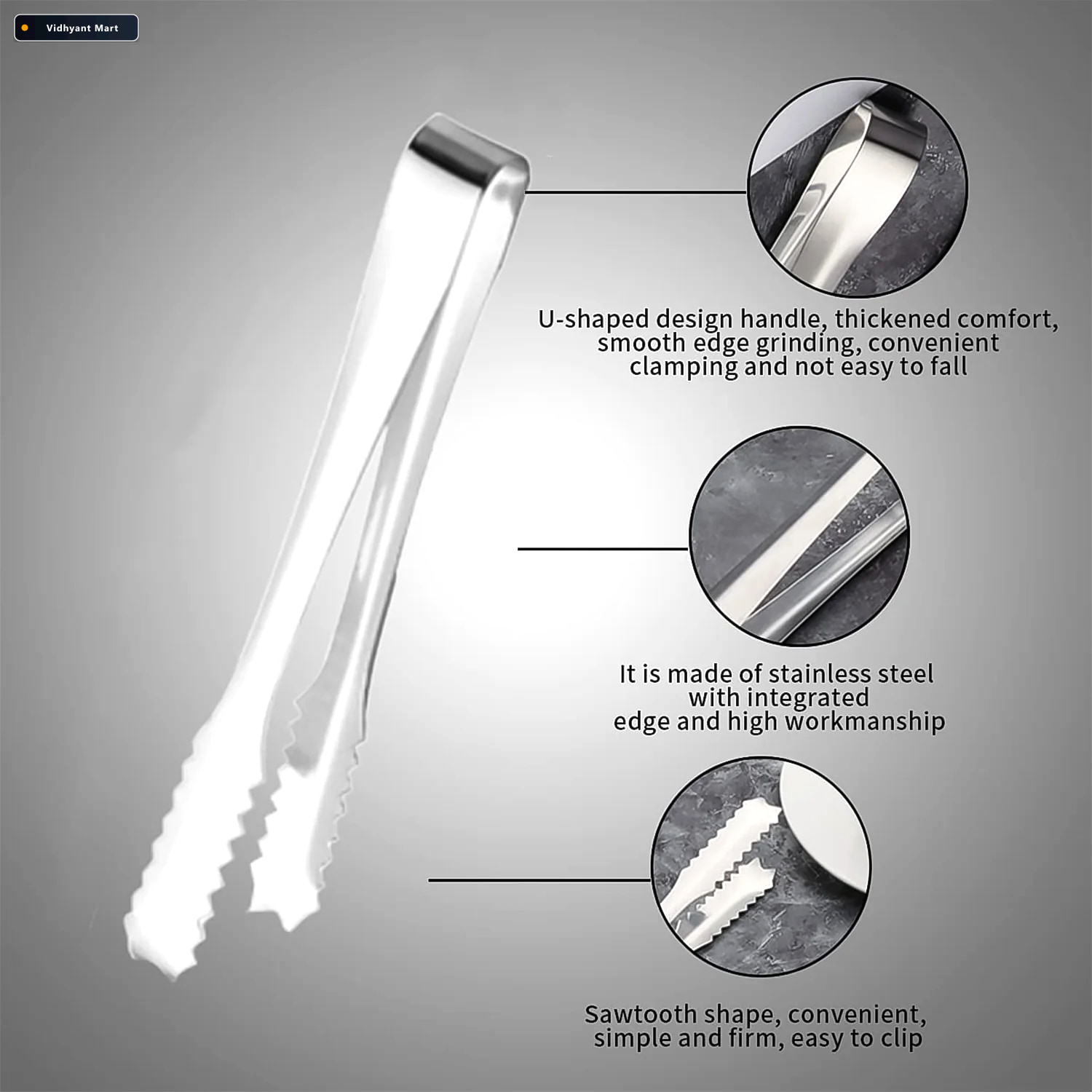 Vidhyant Mart Stainless Steel Tongs 13cm Ice Sugar Serving Quick 3