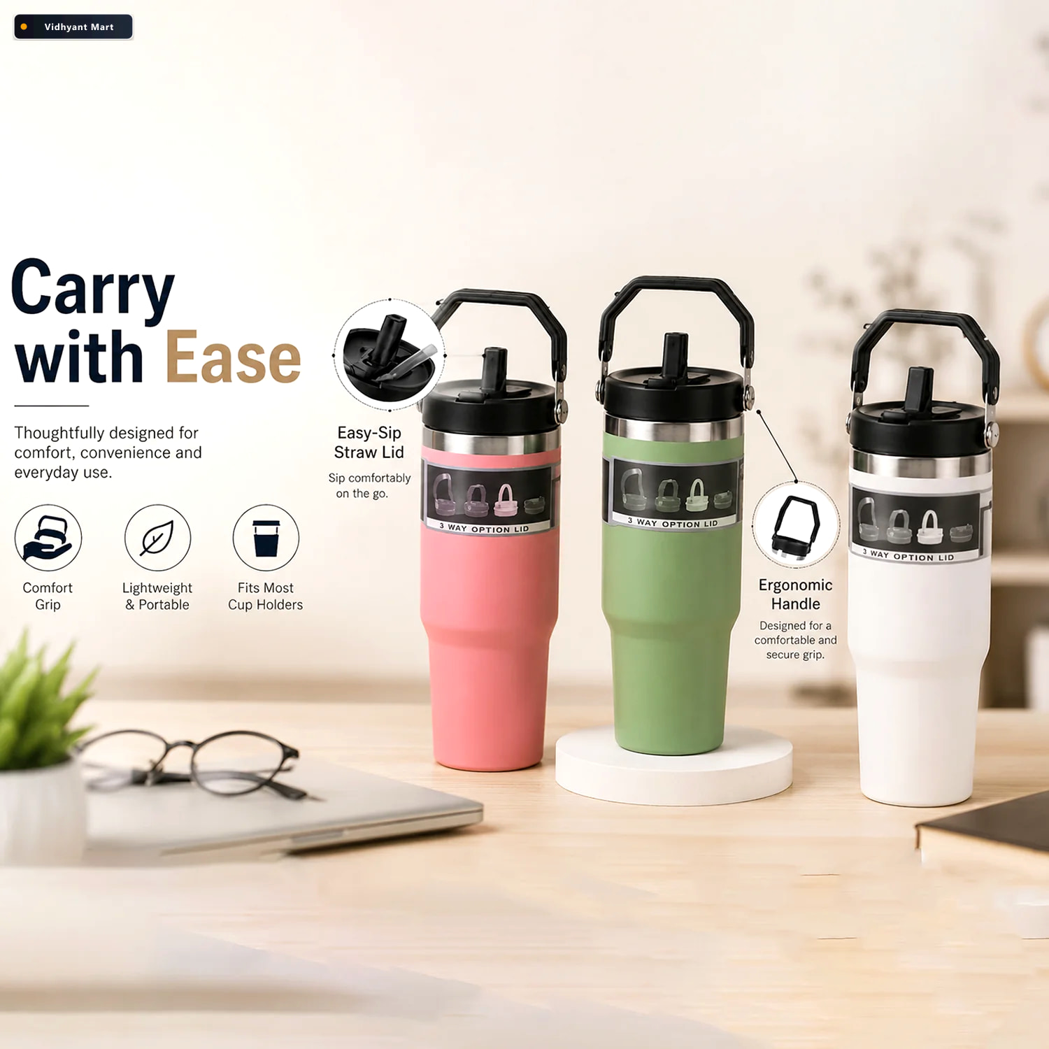 Vidhyant Mart Stainless Steel Travel Tumbler 900 Ml Insulated Wi 2