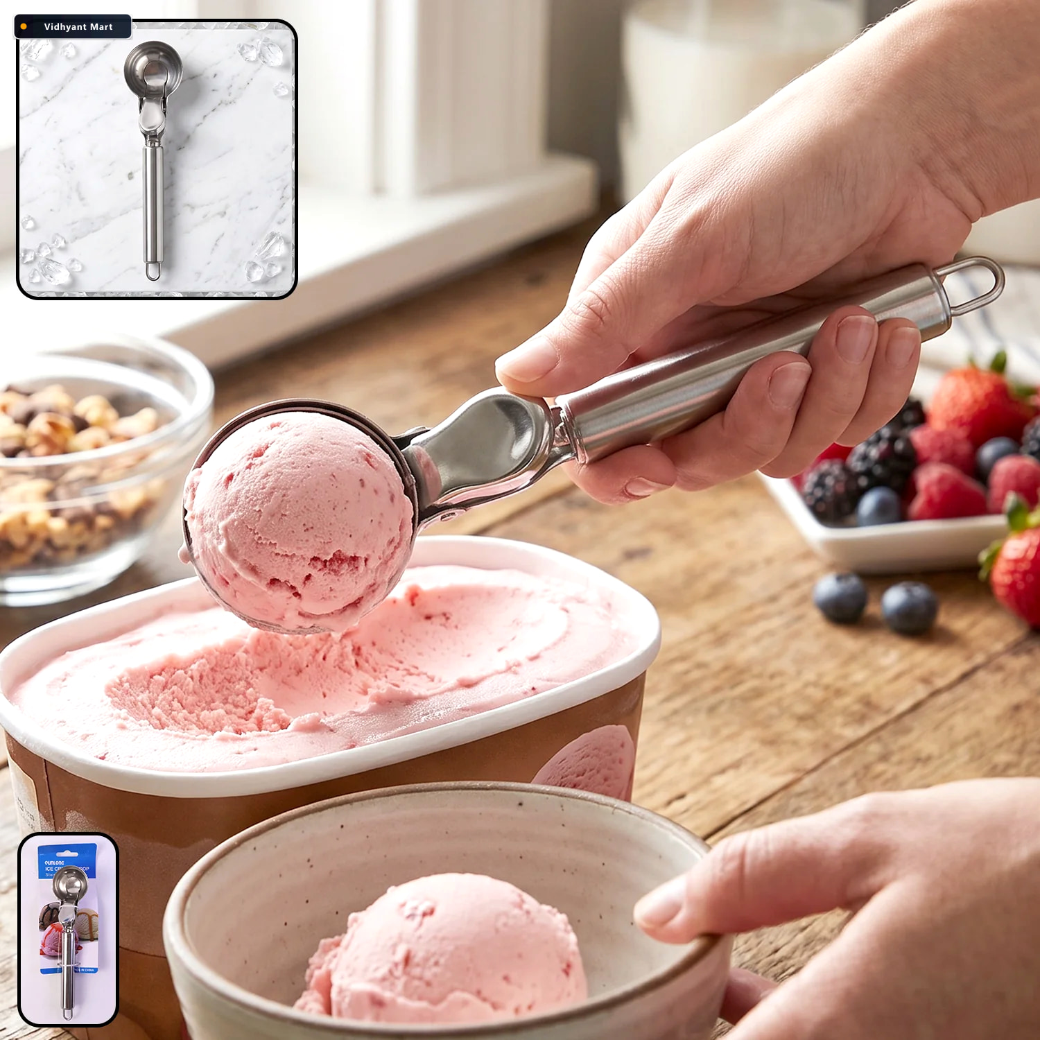 Vidhyant Mart Stainless Steel Trigger Release Ice Cream Scoop Co 1