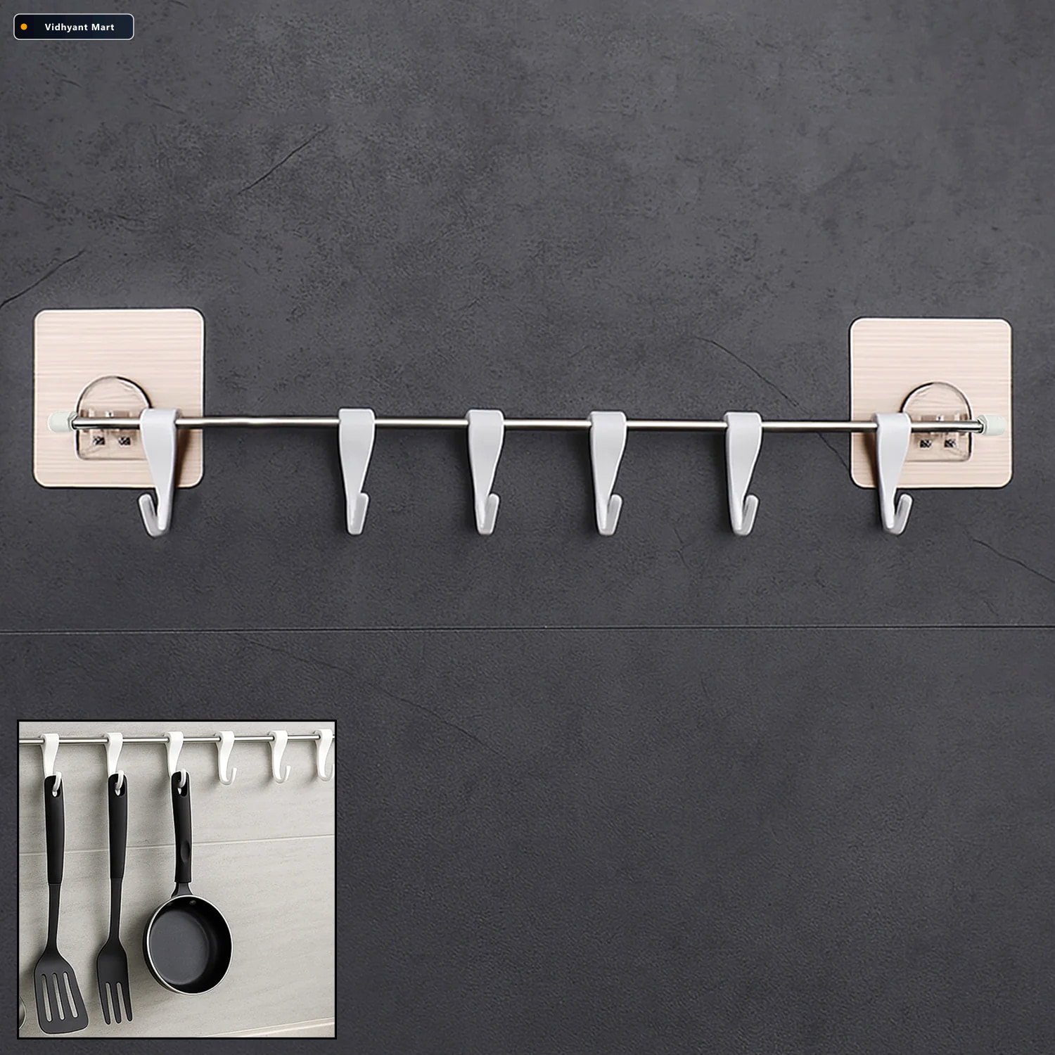 Vidhyant Mart Stainless Steel Utensil Hanger Nail Free Kitchen R 1