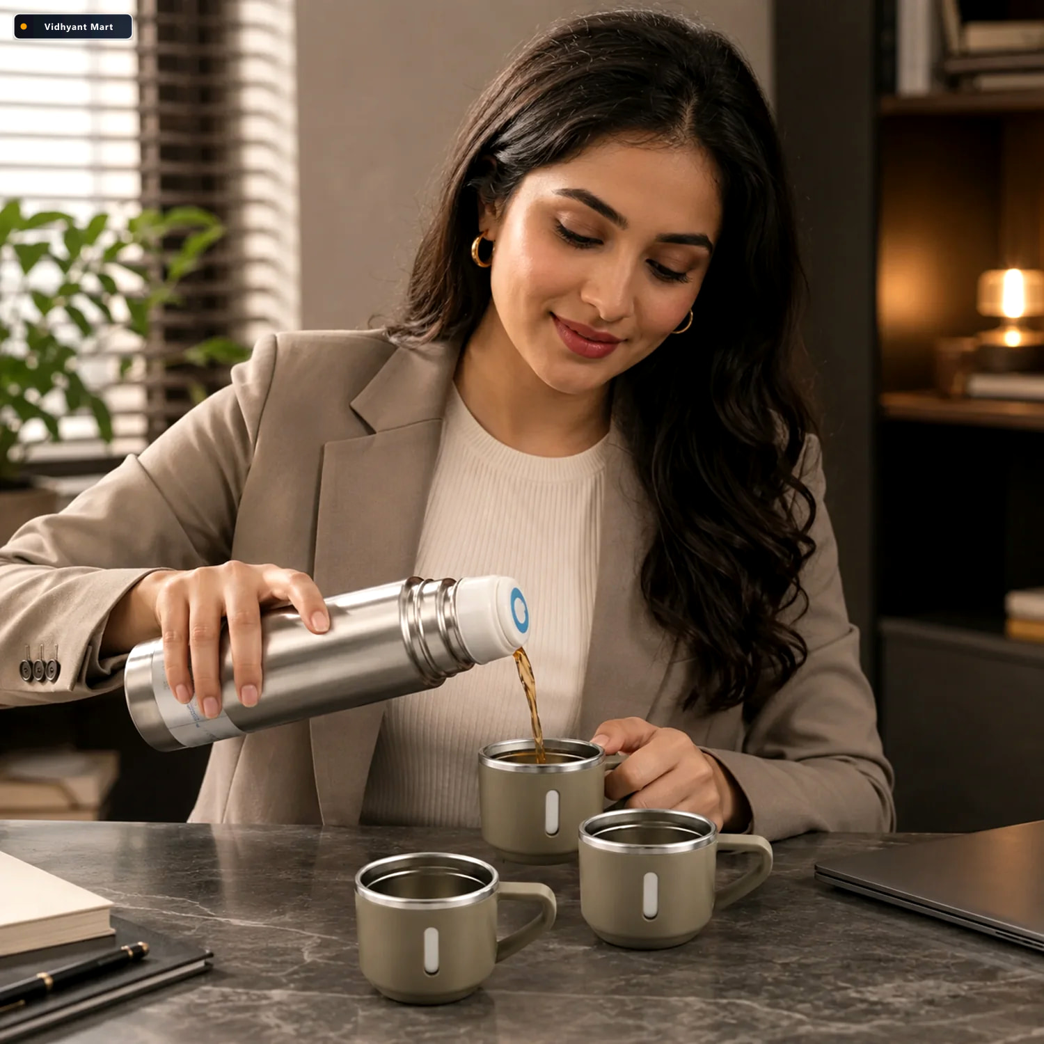 Vidhyant Mart Stainless Steel Vacuum Flask Set For Women With 3 1