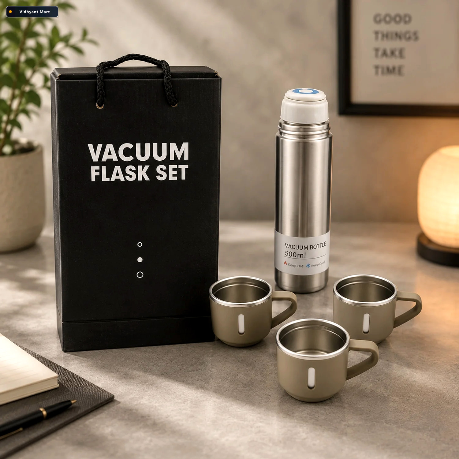 Vidhyant Mart Stainless Steel Vacuum Flask Set For Women With 3 2