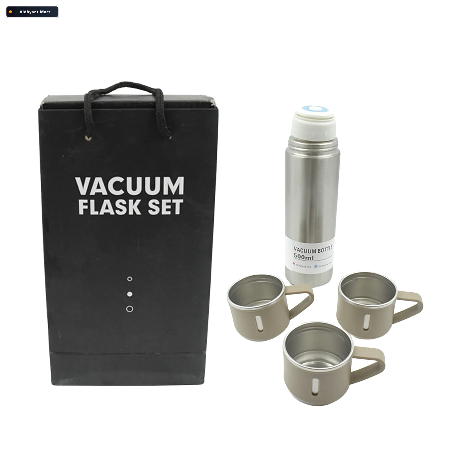 Vidhyant Mart Stainless Steel Vacuum Flask Set For Women With 3 4