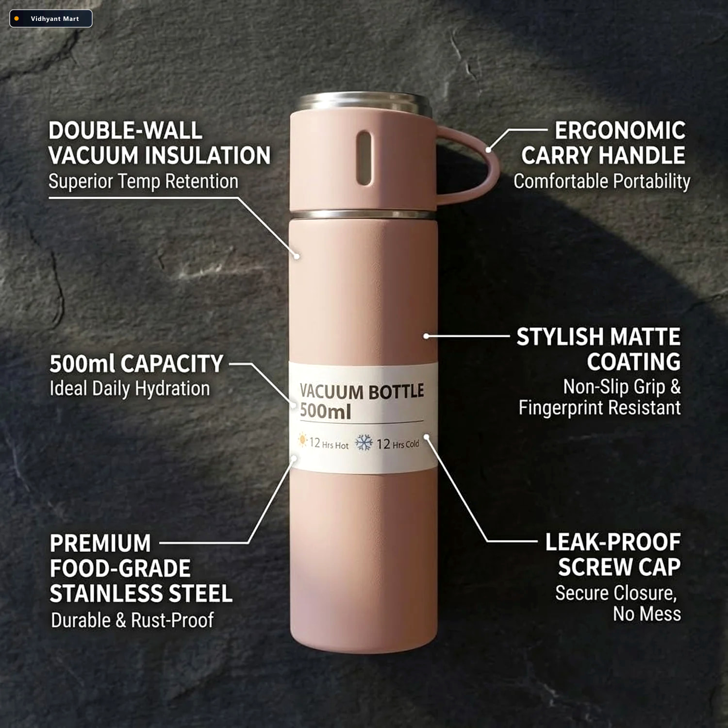 Vidhyant Mart Stainless Steel Vacuum Flask Set Keeps Drinks Hot 2