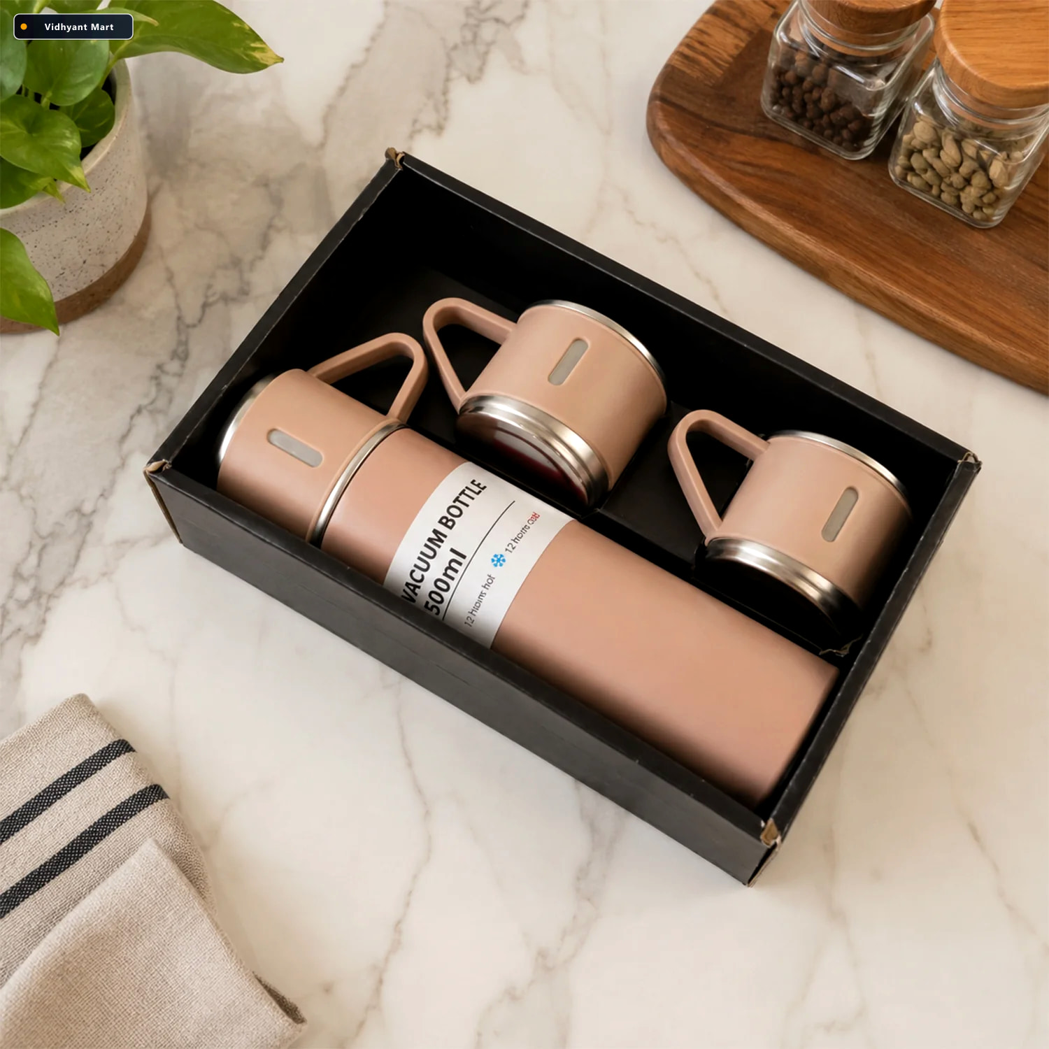 Vidhyant Mart Stainless Steel Vacuum Flask Set Keeps Drinks Hot 3