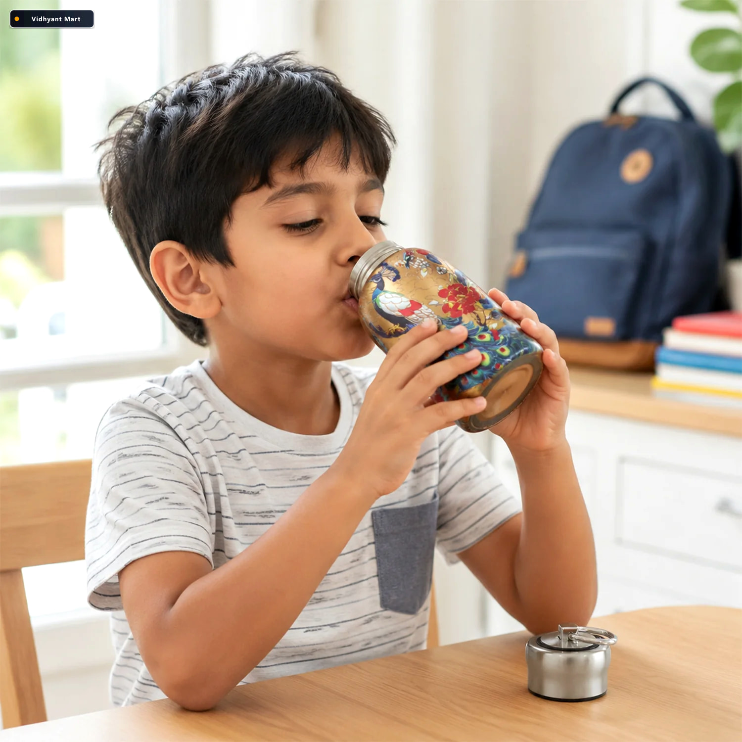 Vidhyant Mart Stainless Steel Vacuum Water Bottle With Peacock P 2