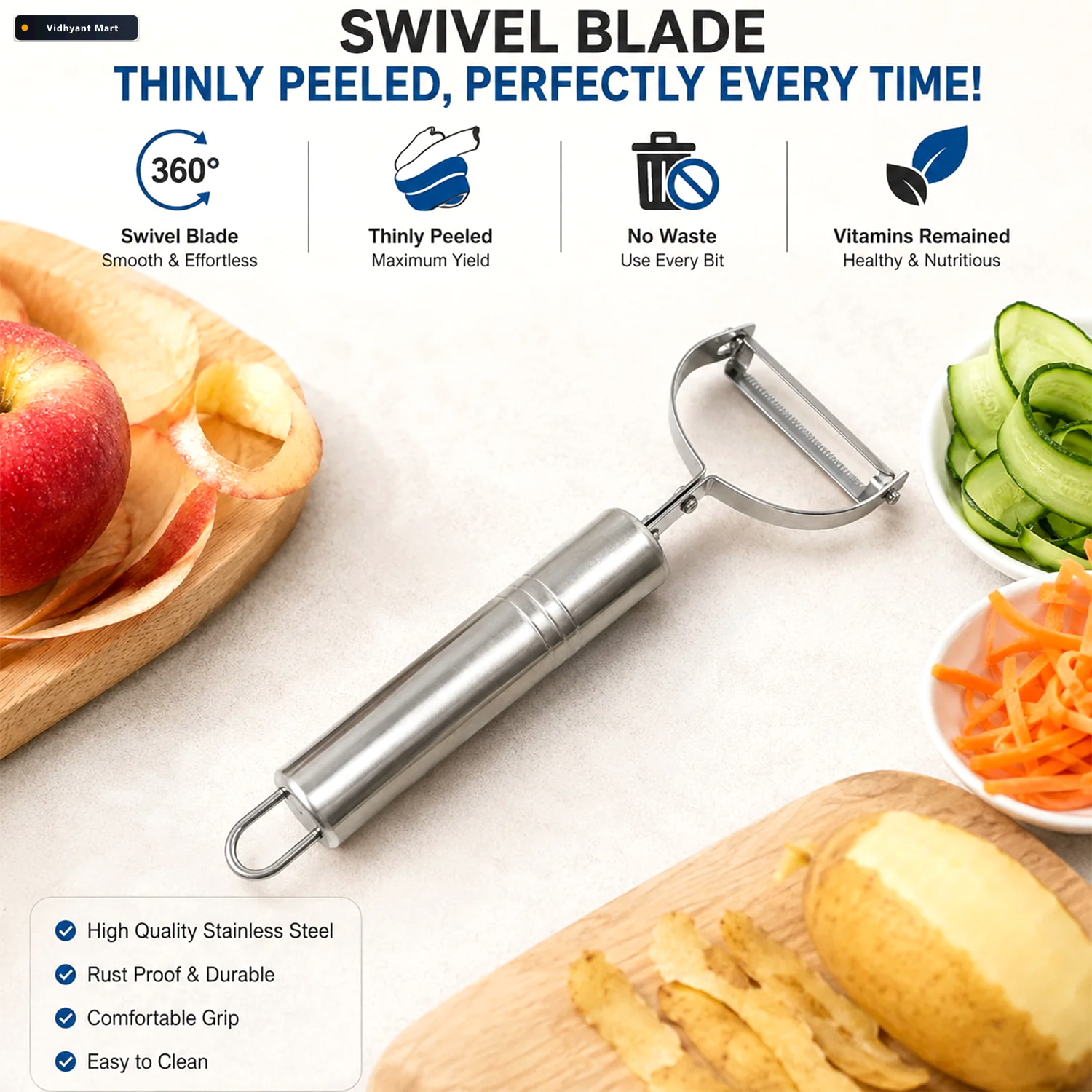 Vidhyant Mart Stainless Steel Vegetable And Fruit Peeler With Sw 2