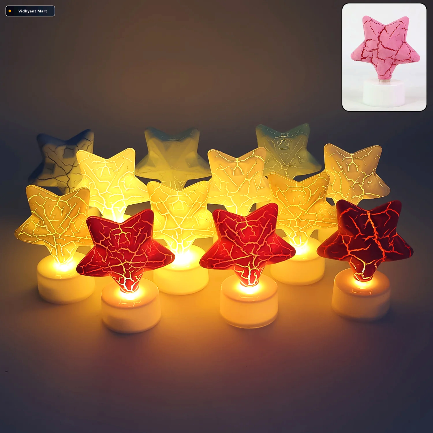 Vidhyant Mart Star Shape Led Tealight Candles Set Of 12 Decorati 1