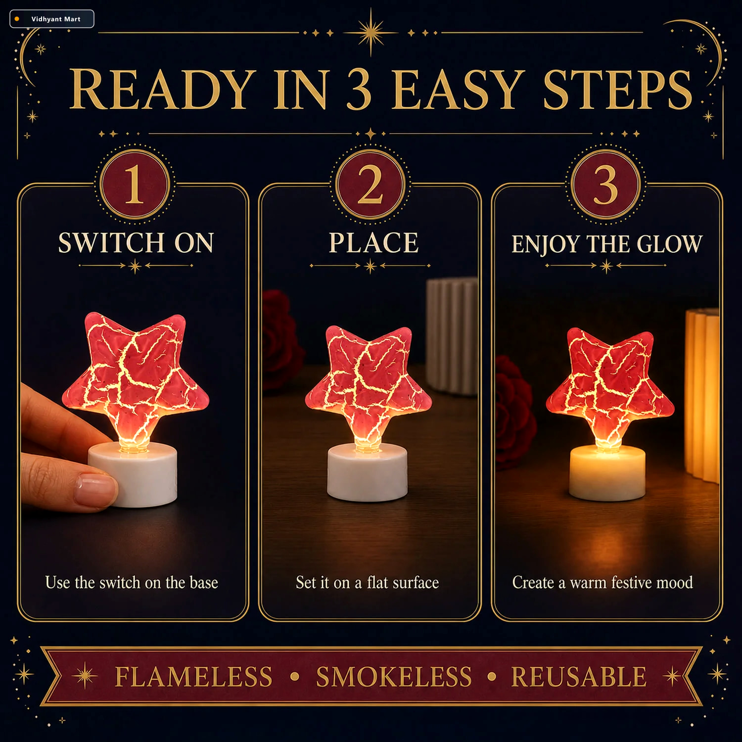 Vidhyant Mart Star Shape Led Tealight Candles Set Of 12 Decorati 2
