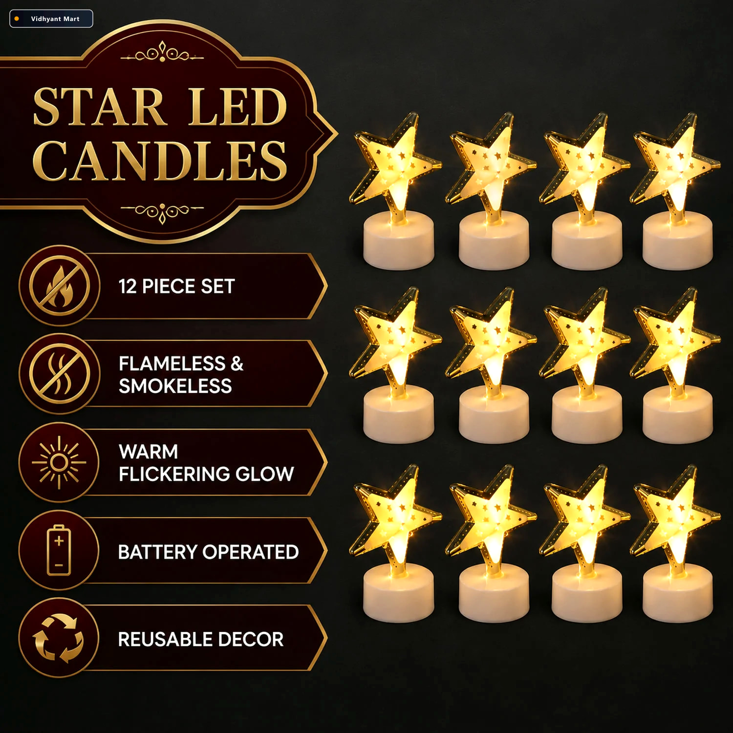 Vidhyant Mart Star Shaped Flameless Led Candles Safe Elegant Dco 3