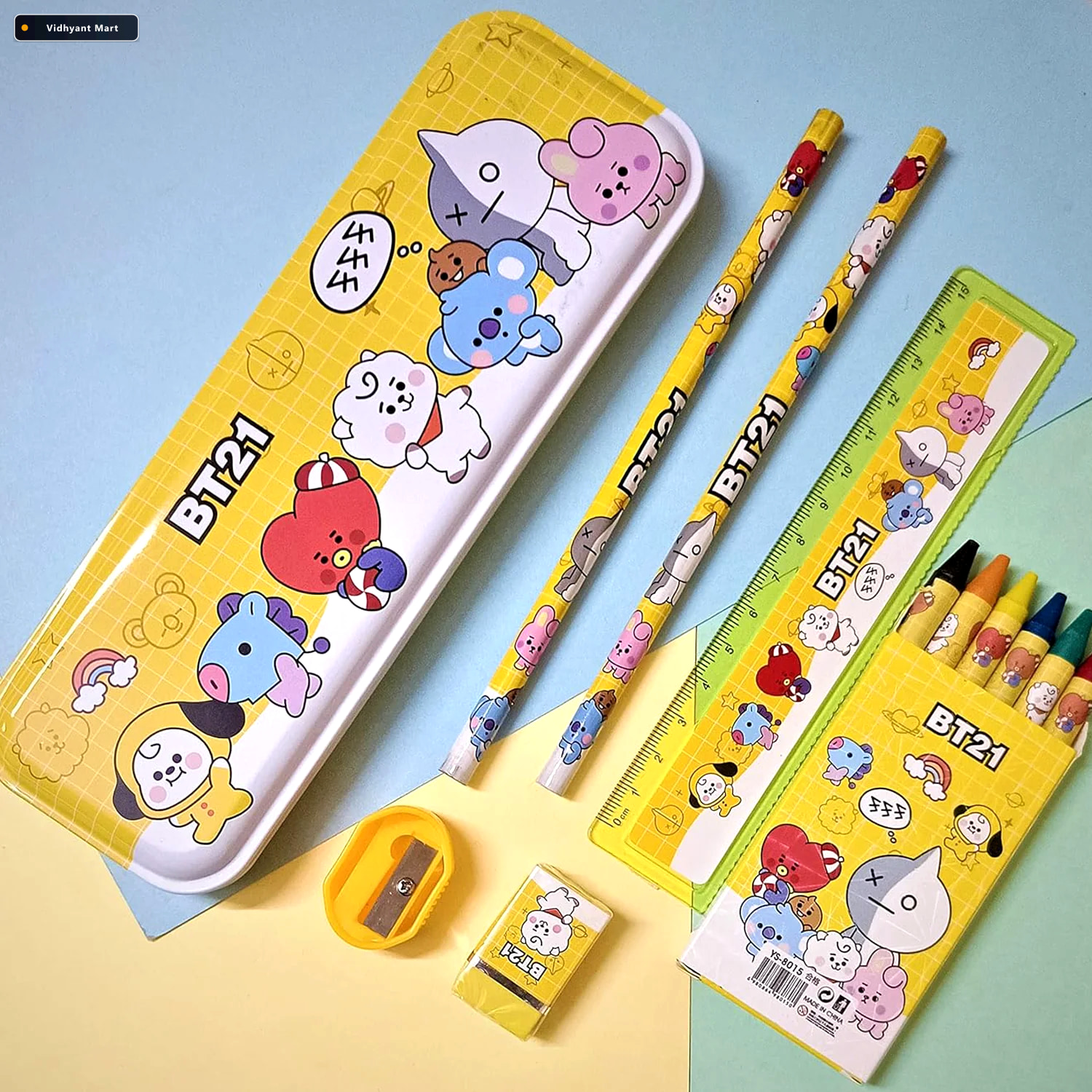 Vidhyant Mart Stationery Kit For Kids 12 Pc Metal Pencil Box Set 2