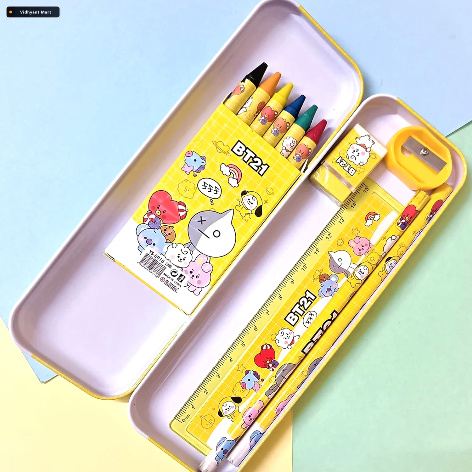 Vidhyant Mart Stationery Kit For Kids 12 Pc Metal Pencil Box Set 3