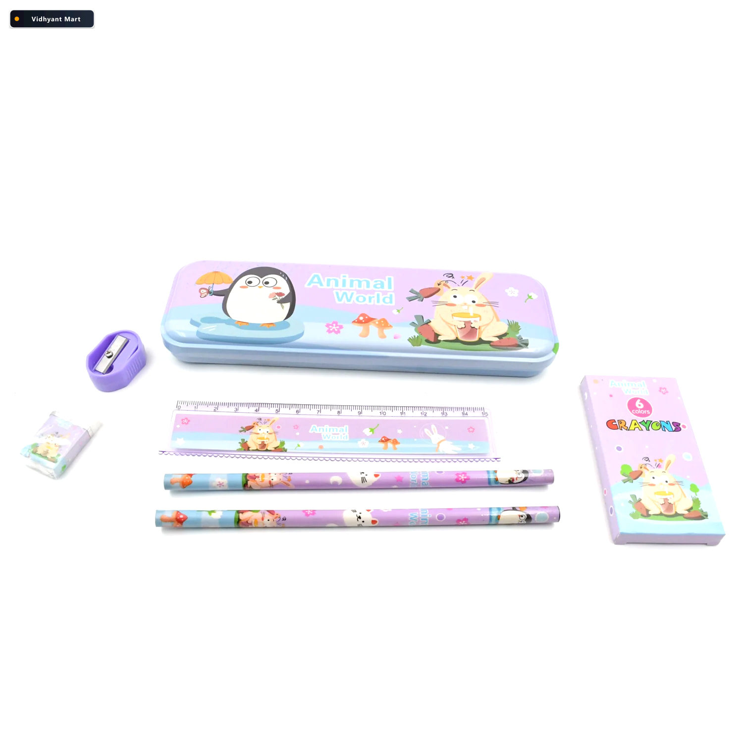 Vidhyant Mart Stationery Kit For Kids 12 Pc Metal Pencil Box Set 4