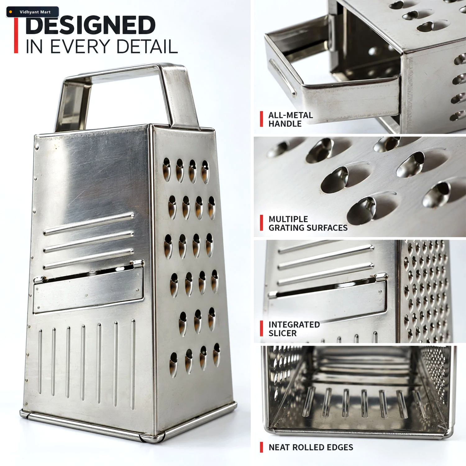 Vidhyant Mart Steel Box Grater And Vegetable Slicer For Cheese S 3