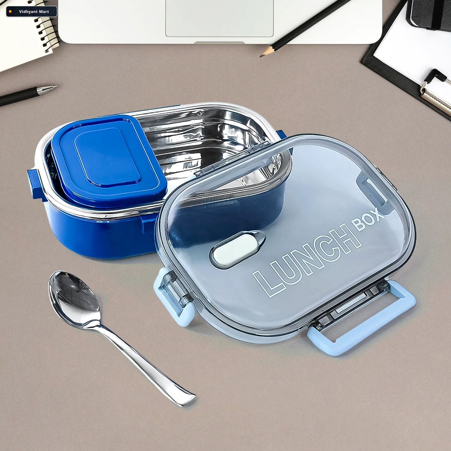 Vidhyant Mart Steel Lunch Box Airtight Leak Proof Dual Compartme 1