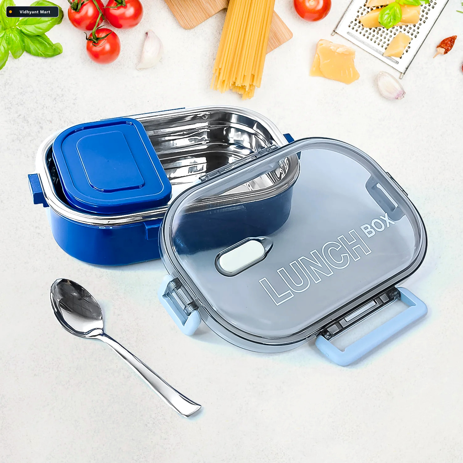 Vidhyant Mart Steel Lunch Box Airtight Leak Proof Dual Compartme 4