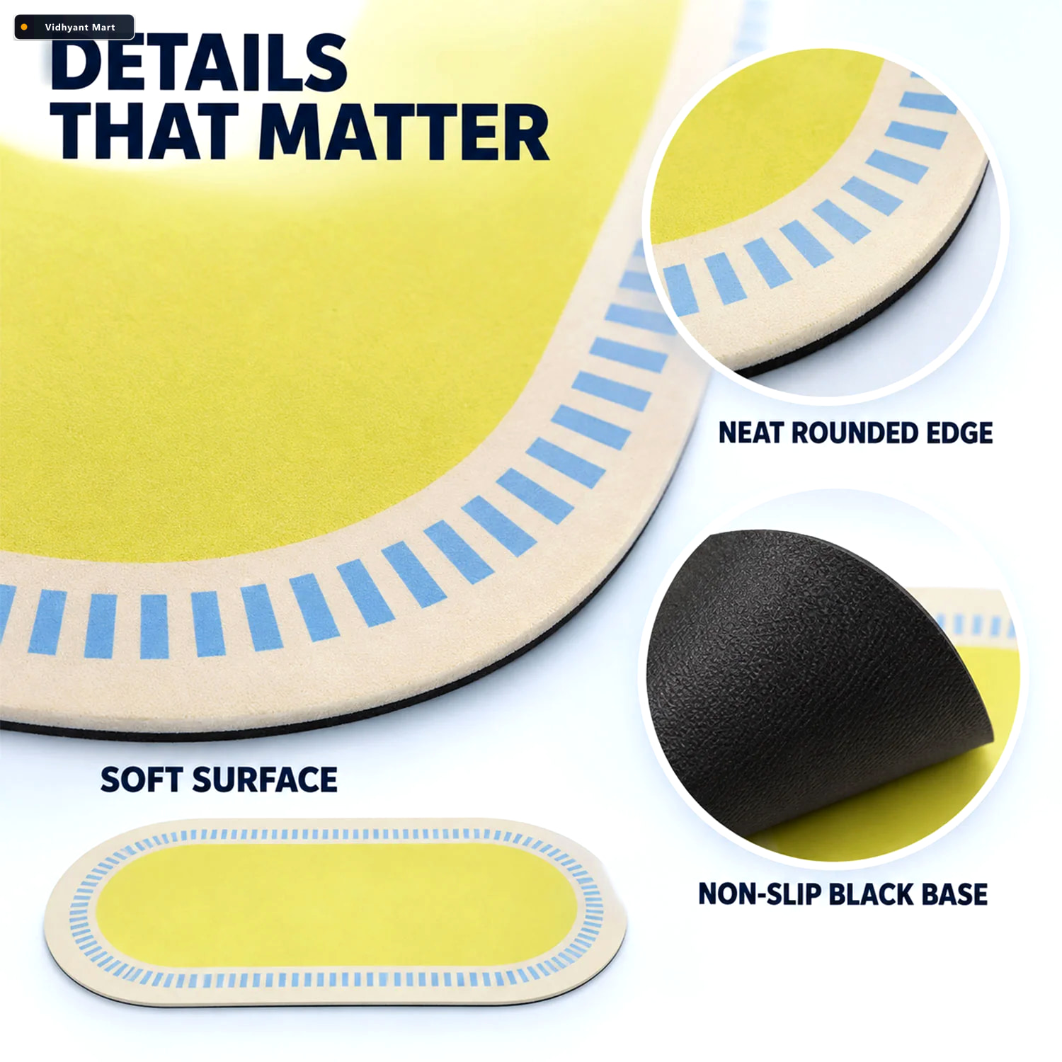 Vidhyant Mart Striped Border Oval Shower Mat Bright Quick Dry Ba 3