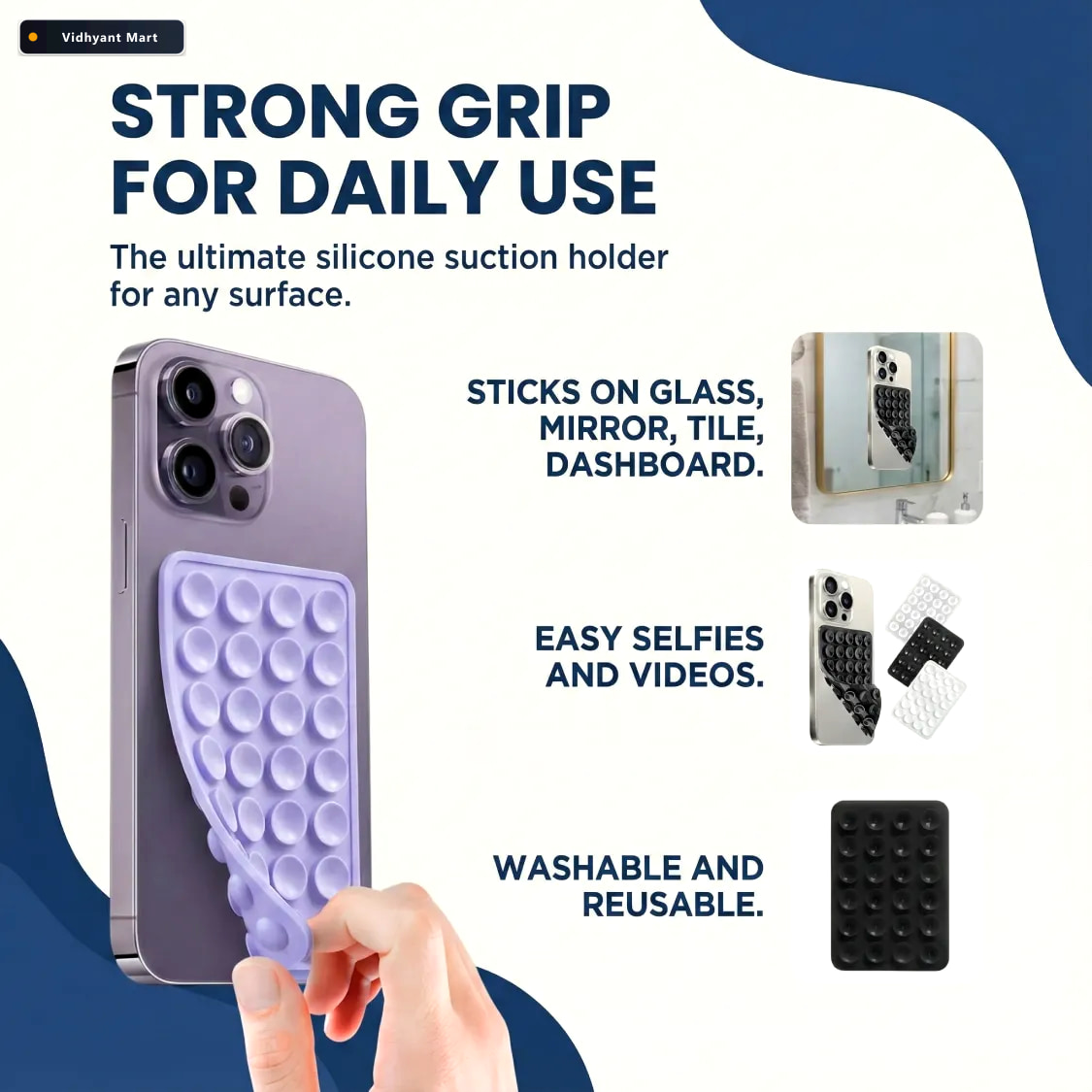 Vidhyant Mart Suction Phone Holder Mount Silicone Grip Mix Color 3