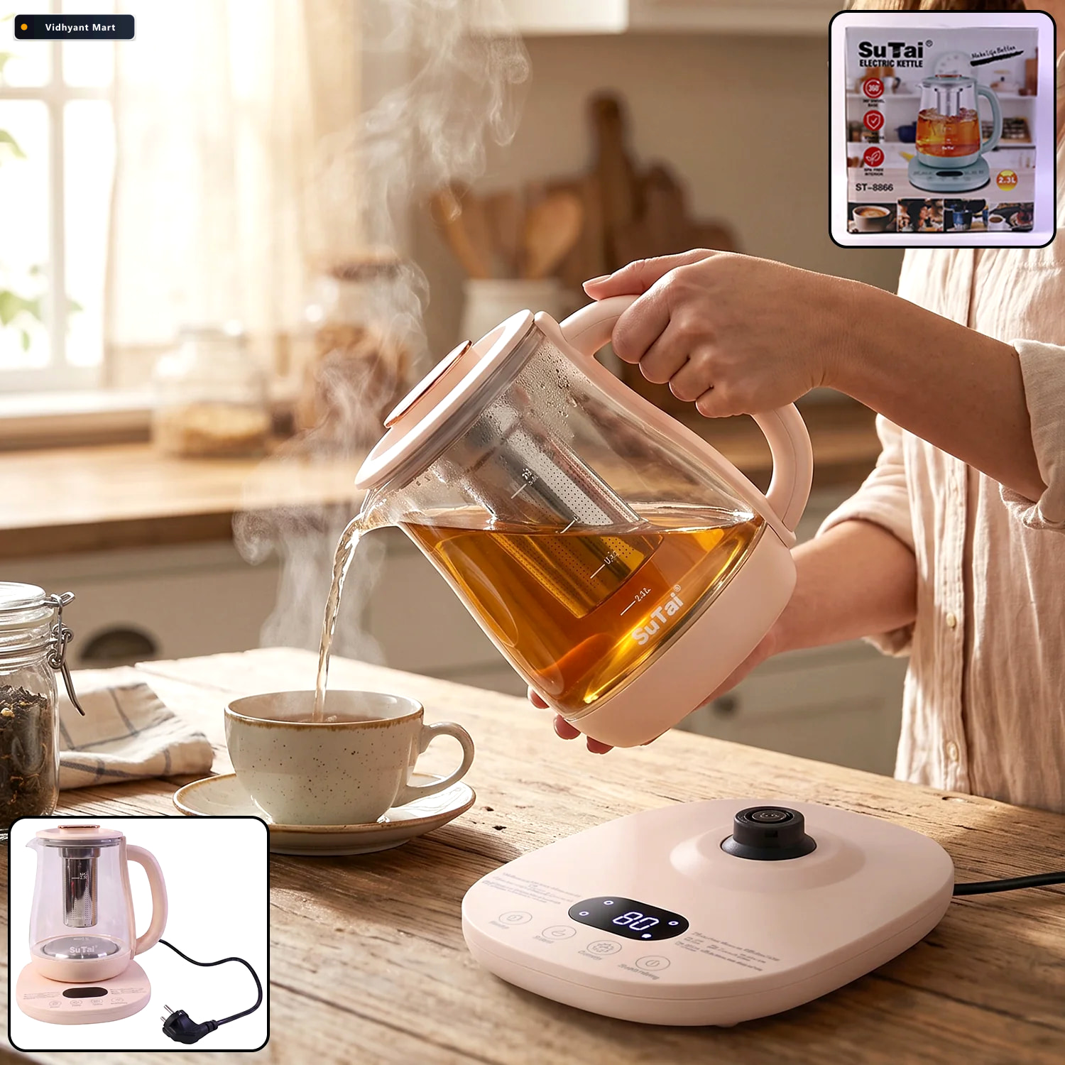Vidhyant Mart Suta Electric Glass Kettle 23l Tea Maker With Infu 1