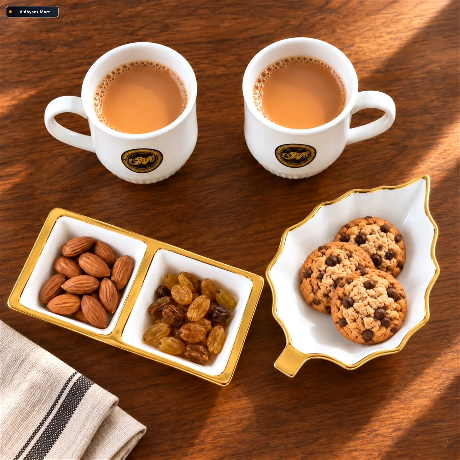 Vidhyant Mart Tea And Snacks Serving Set With Cups Divided Bowl 1