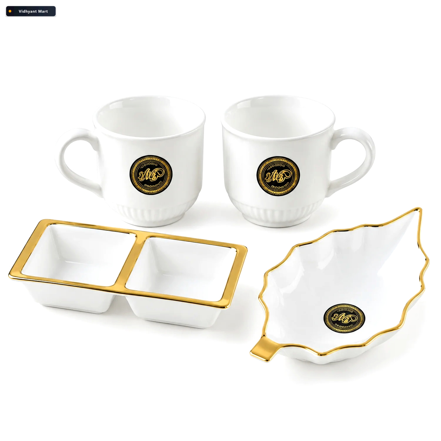 Vidhyant Mart Tea And Snacks Serving Set With Cups Divided Bowl 4