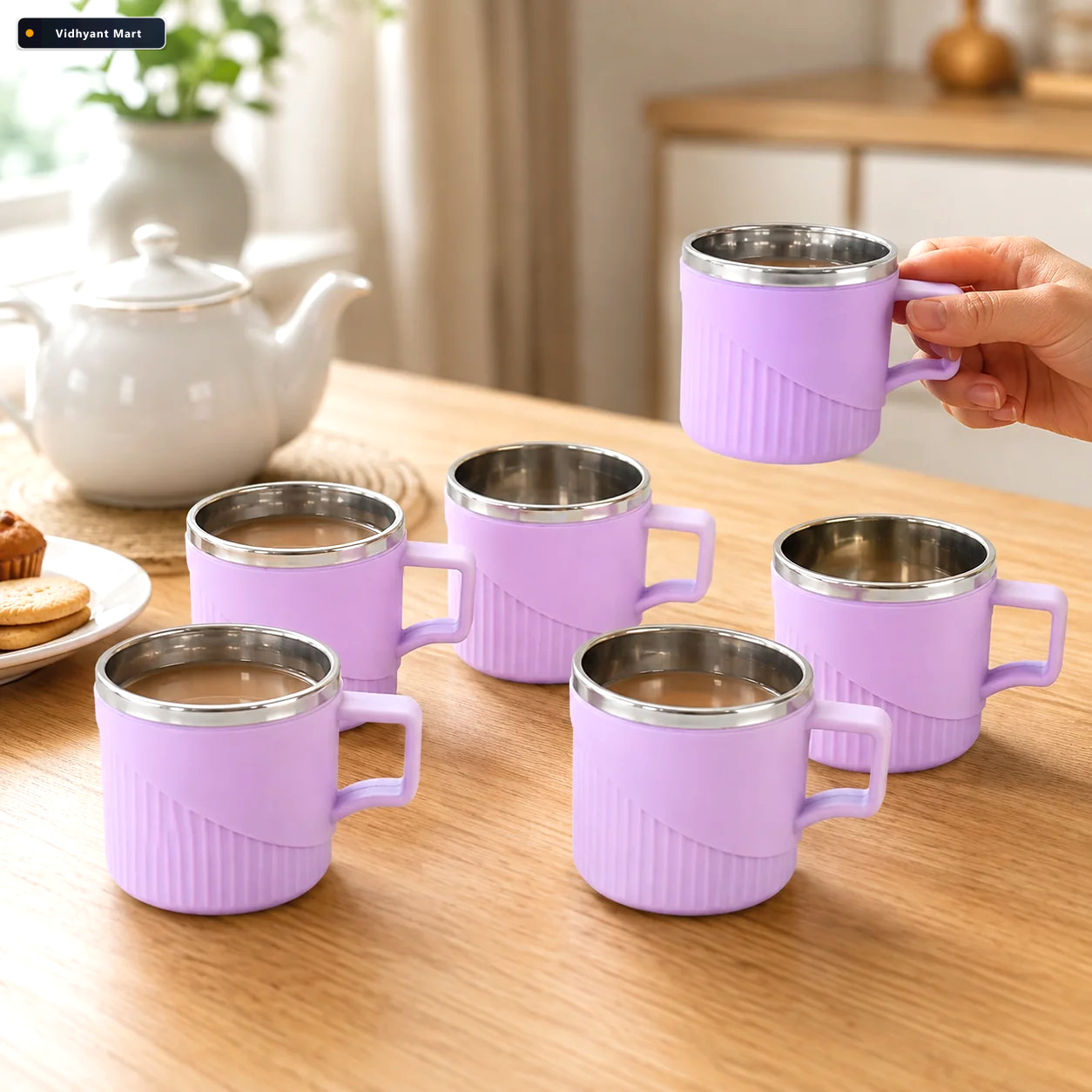 Vidhyant Mart Tea Coffee Cup Set Of 6 Durable Metal Inner Heat S 1