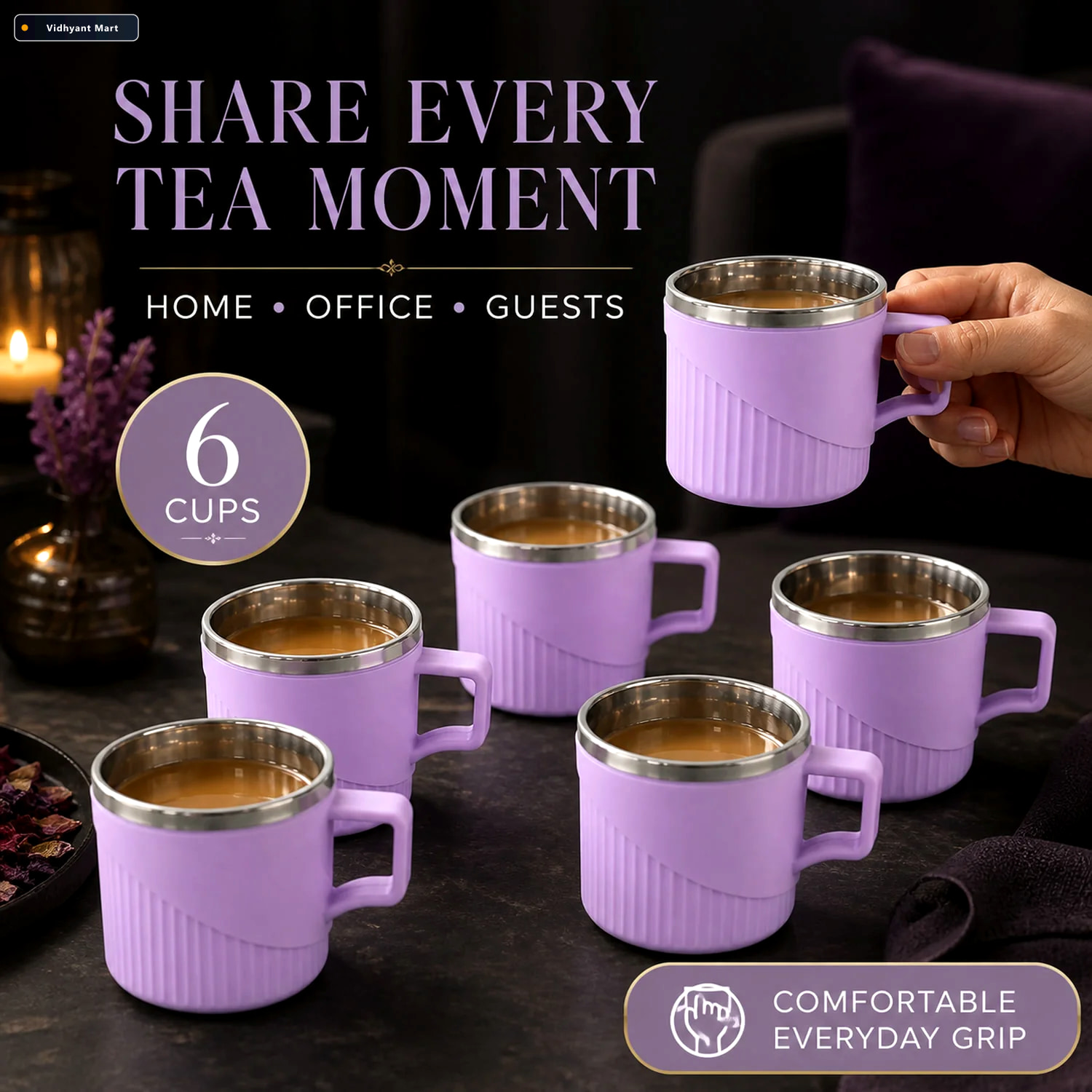 Vidhyant Mart Tea Coffee Cup Set Of 6 Durable Metal Inner Heat S 2