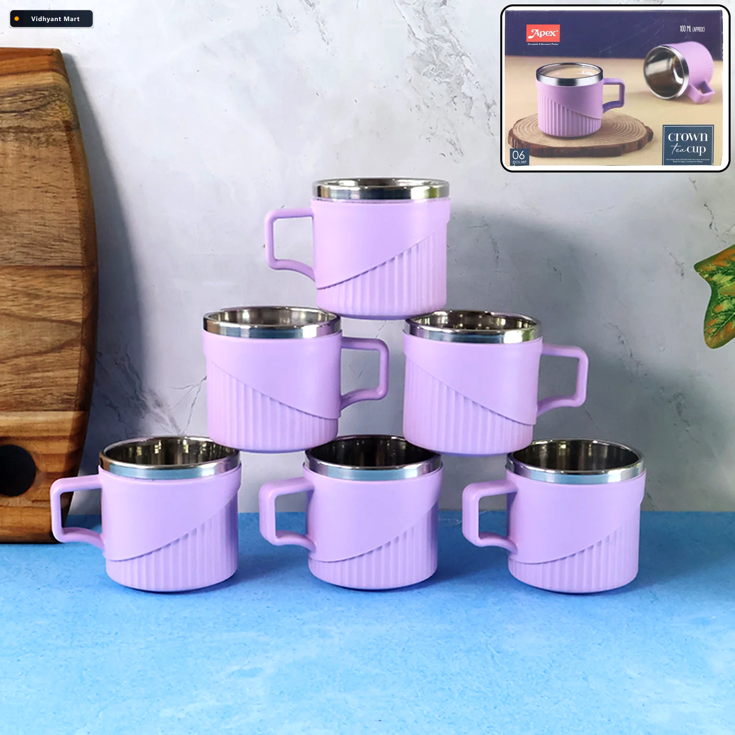 Vidhyant Mart Tea Coffee Cup Set Of 6 Durable Metal Inner Heat S 3