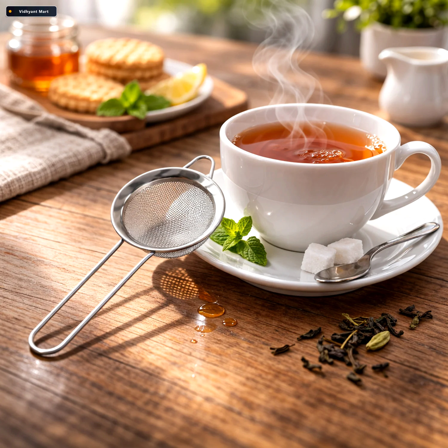 Vidhyant Mart Tea Strainer Stainless Steel 3 Piece Set With Fine 4