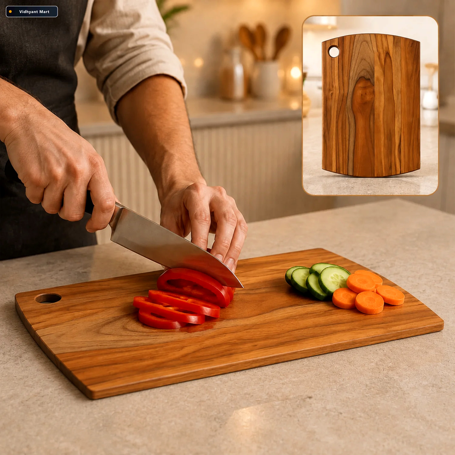 Vidhyant Mart Teak Wood Chopping Board Durable Heavy Duty Kitche 1