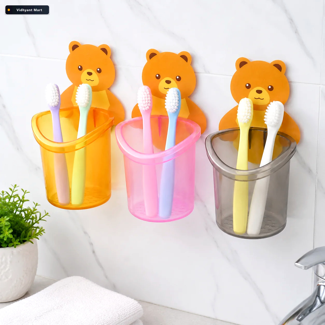 Vidhyant Mart Teddy Bear Toothbrush Holder Cute Wall Mounted Kid 1