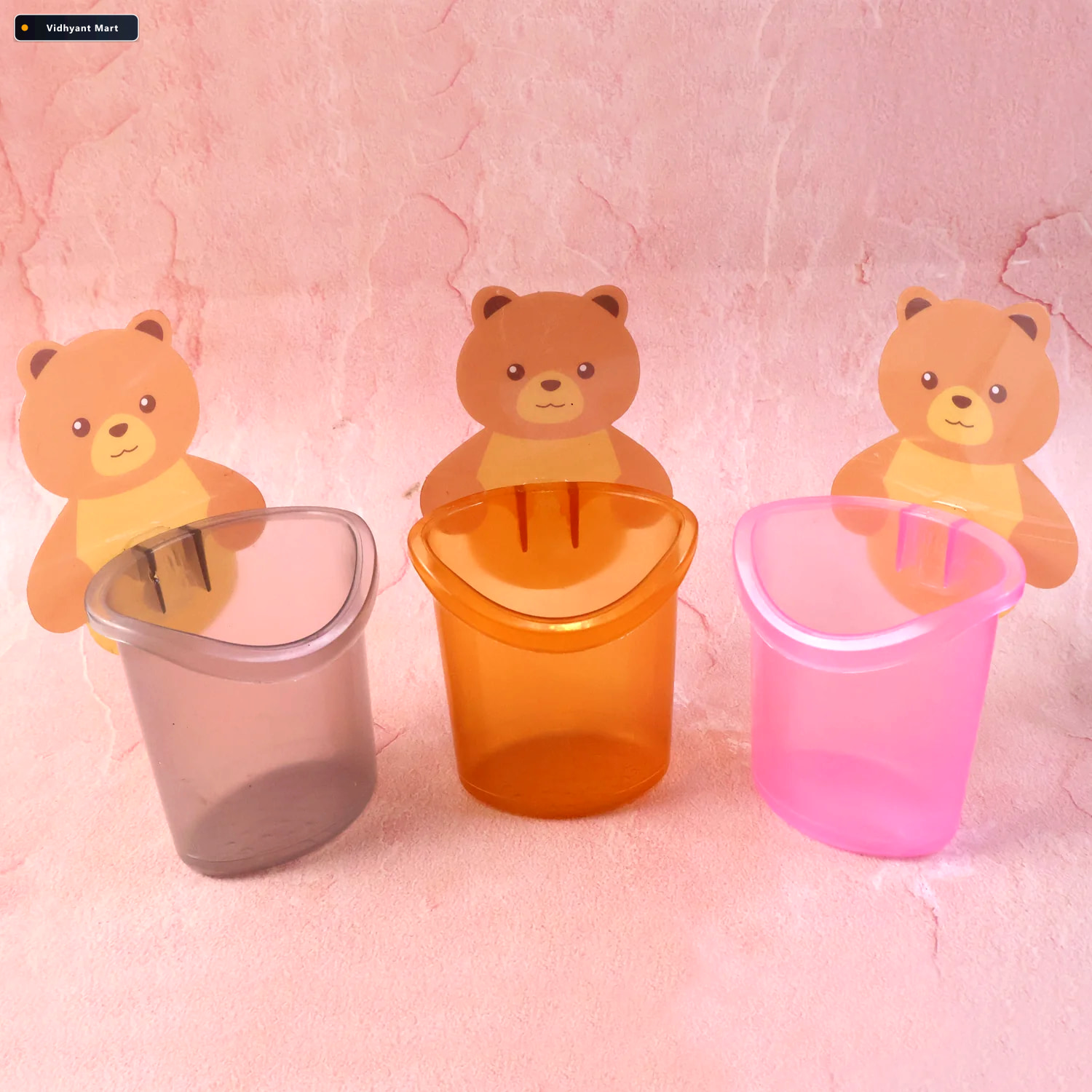 Vidhyant Mart Teddy Bear Toothbrush Holder Cute Wall Mounted Kid 2
