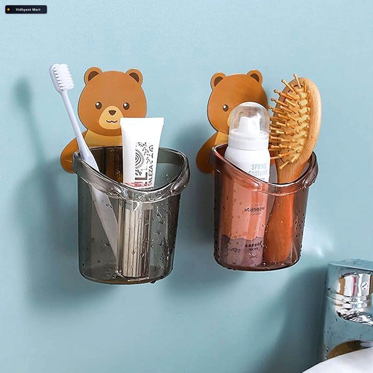 Vidhyant Mart Teddy Bear Toothbrush Holder Cute Wall Mounted Kid 4