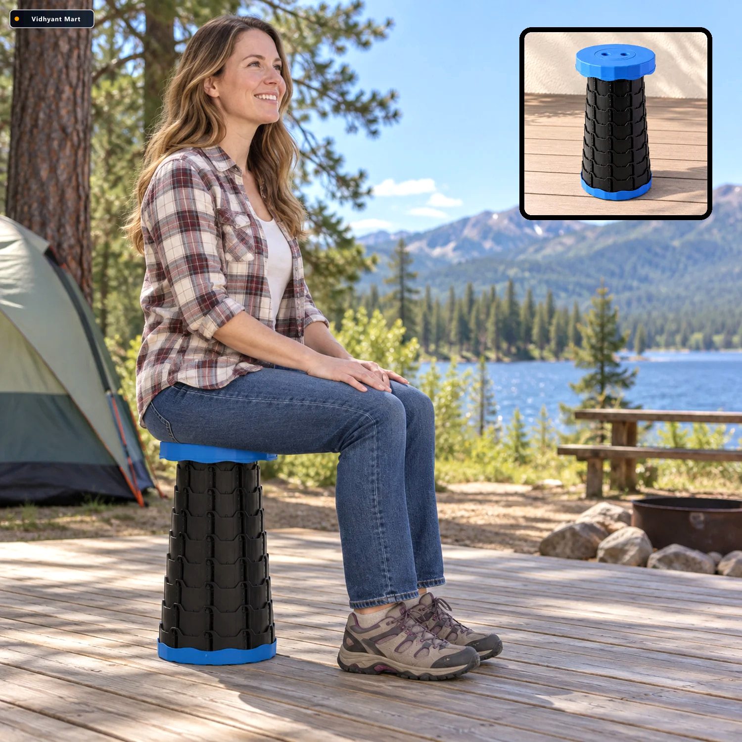 Vidhyant Mart Telescopic Folding Stool Retractable Portable Camp 1