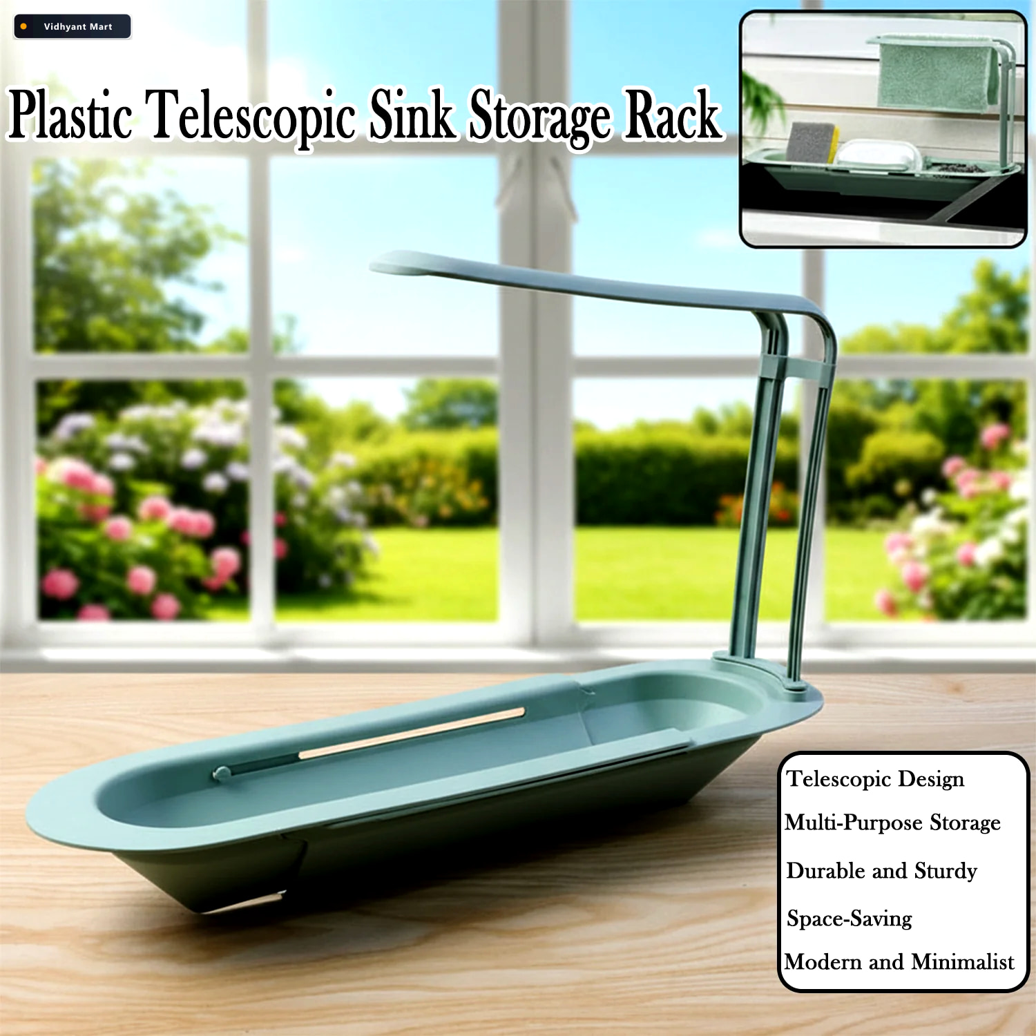 Vidhyant Mart Telescopic Sink Storage Rack Adjustable Space Savi 3