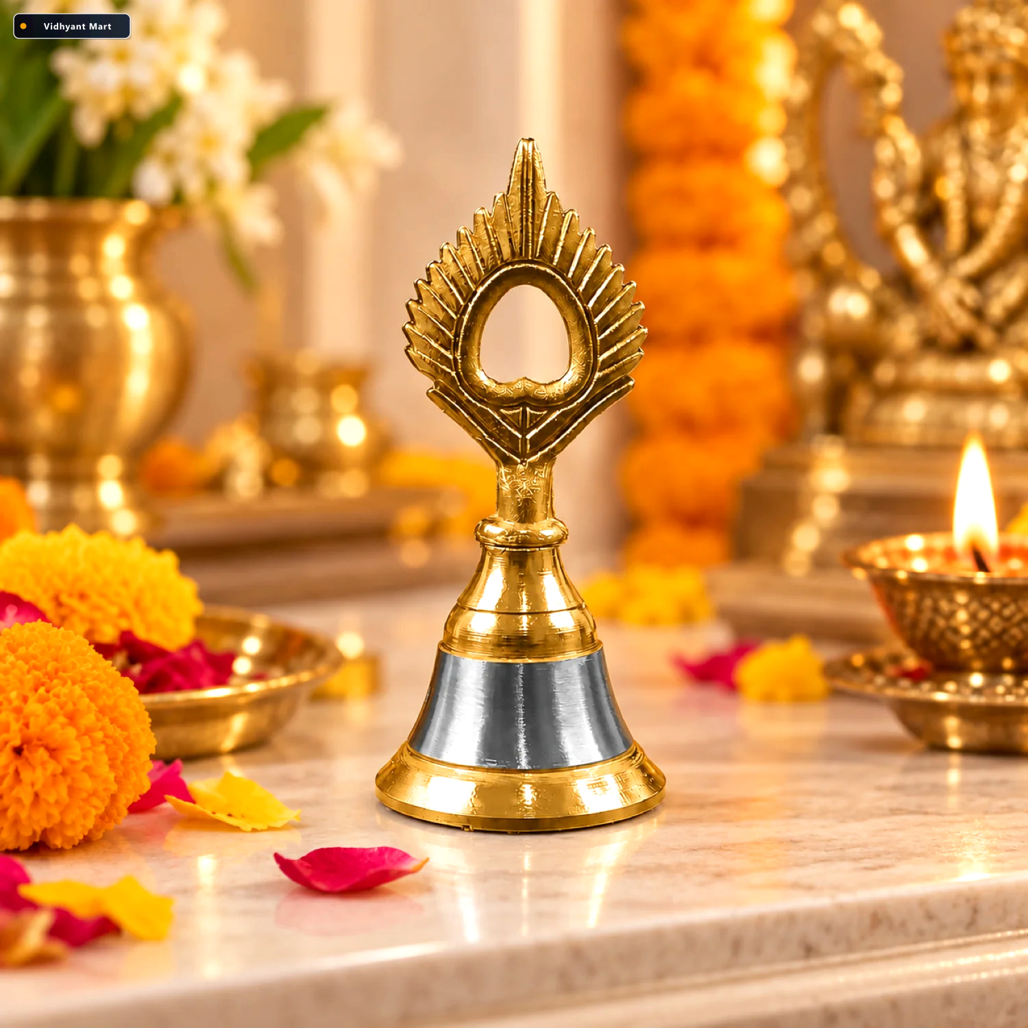 Vidhyant Mart Temple Ghanti Melodious Brass Steel Pooja Bell 1