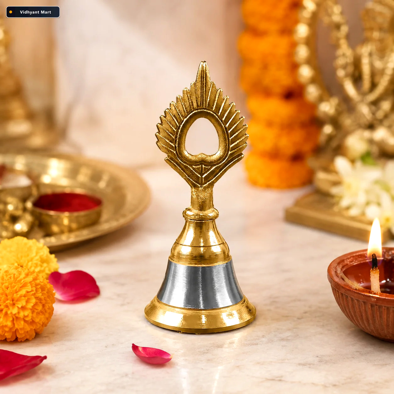 Vidhyant Mart Temple Ghanti Melodious Brass Steel Pooja Bell 2