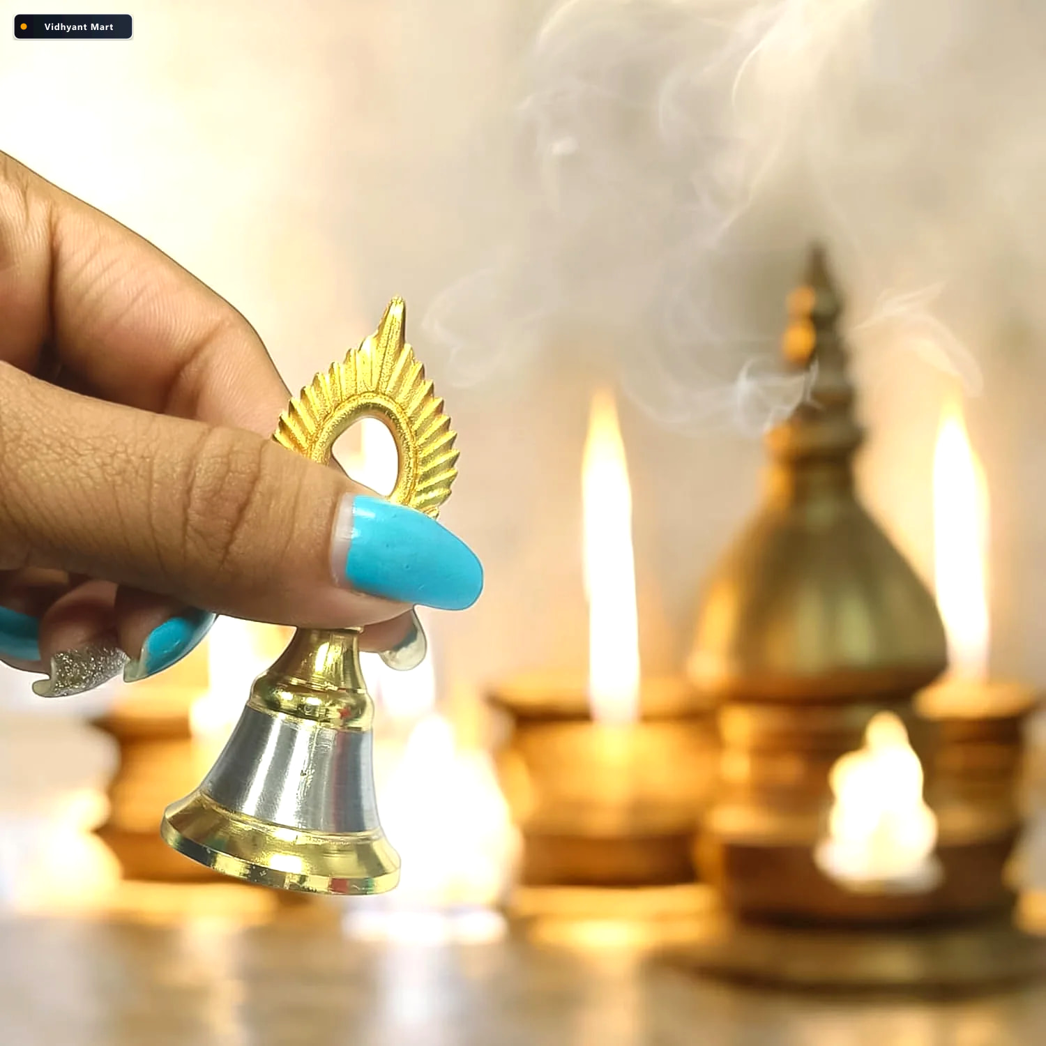 Vidhyant Mart Temple Ghanti Melodious Brass Steel Pooja Bell 3