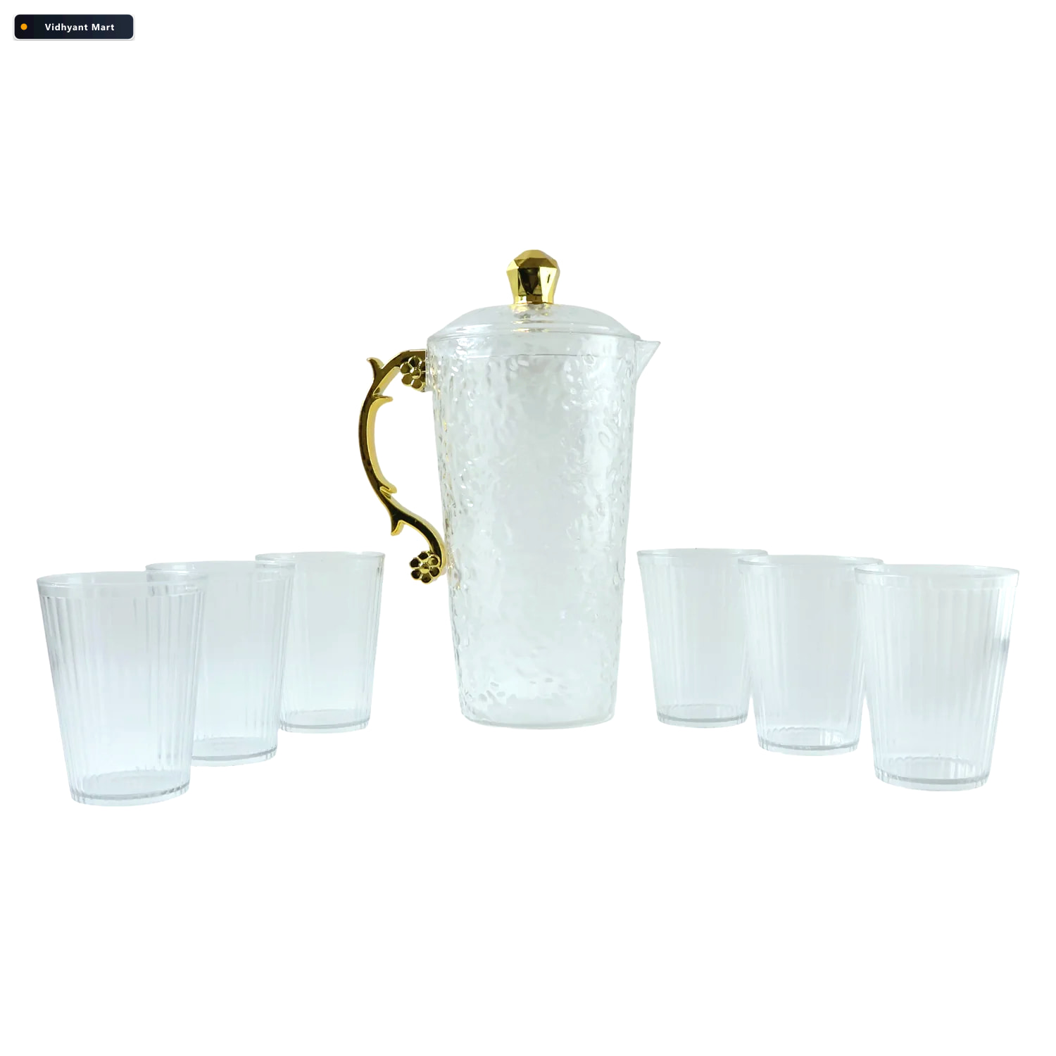 Vidhyant Mart Textured Glass Water Jug Set Elegant 1 Jug With 6 4