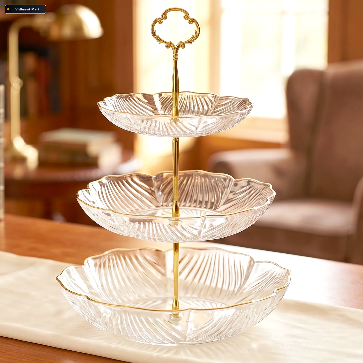 Vidhyant Mart Three Layer Plastic Snack Serving Rack With Decora 3