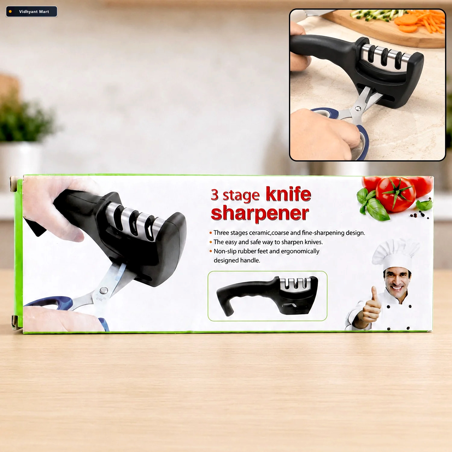 Vidhyant Mart Three Stage Manual Knife Sharpener For Home Kitche 1