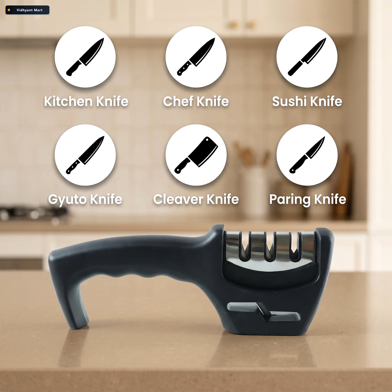 Vidhyant Mart Three Stage Manual Knife Sharpener With Ergonomic 2