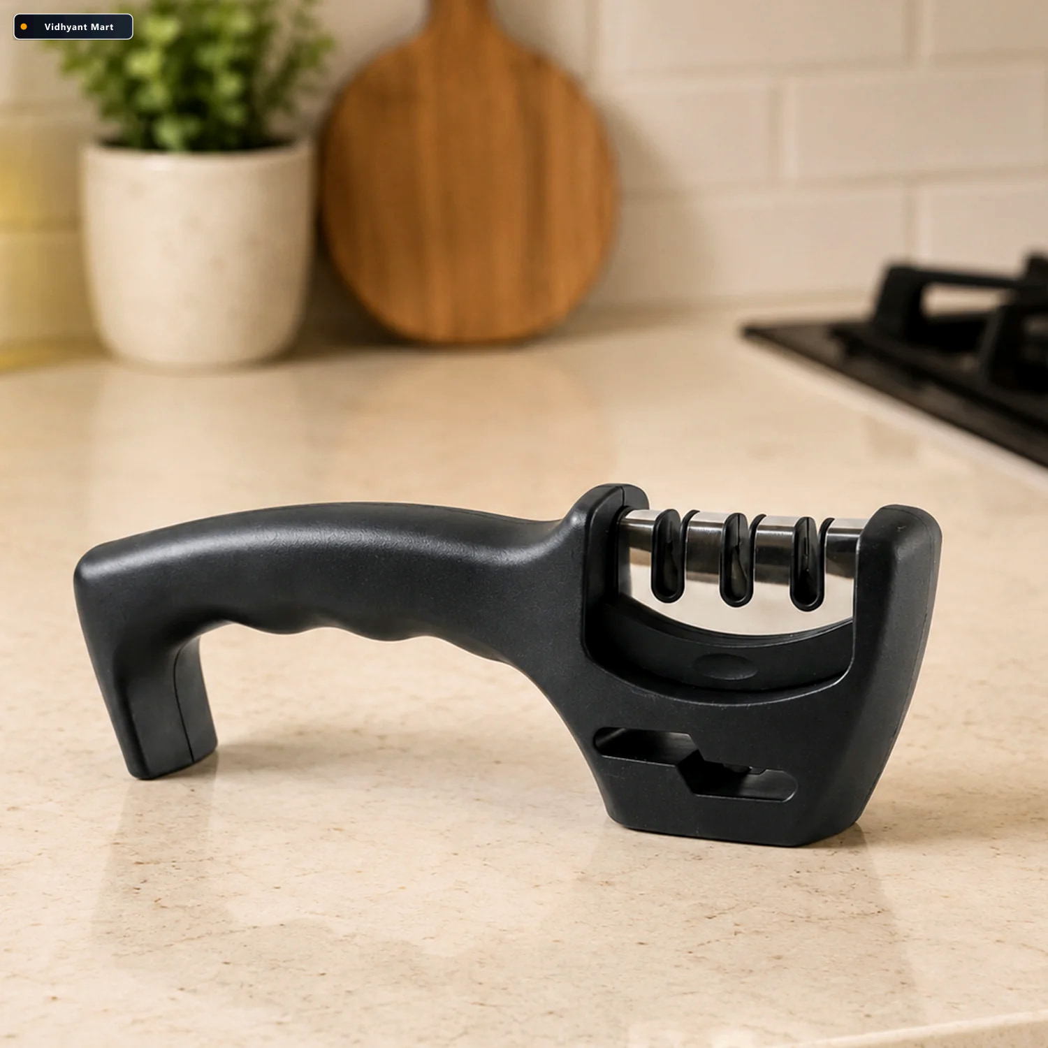 Vidhyant Mart Three Stage Manual Knife Sharpener With Ergonomic 3