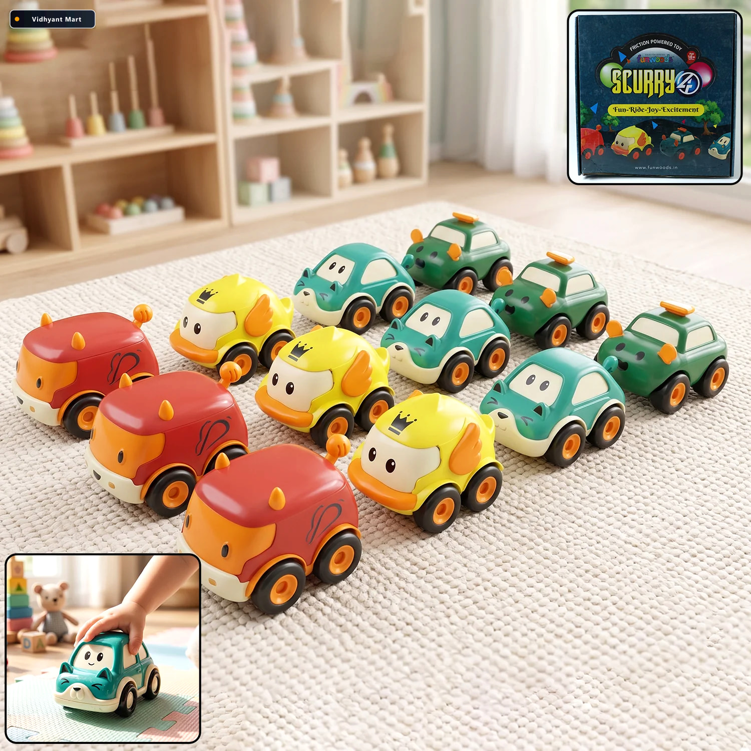 Vidhyant Mart Toddler Toy Cars Set 12 Piece Colorful Pull Back V 2