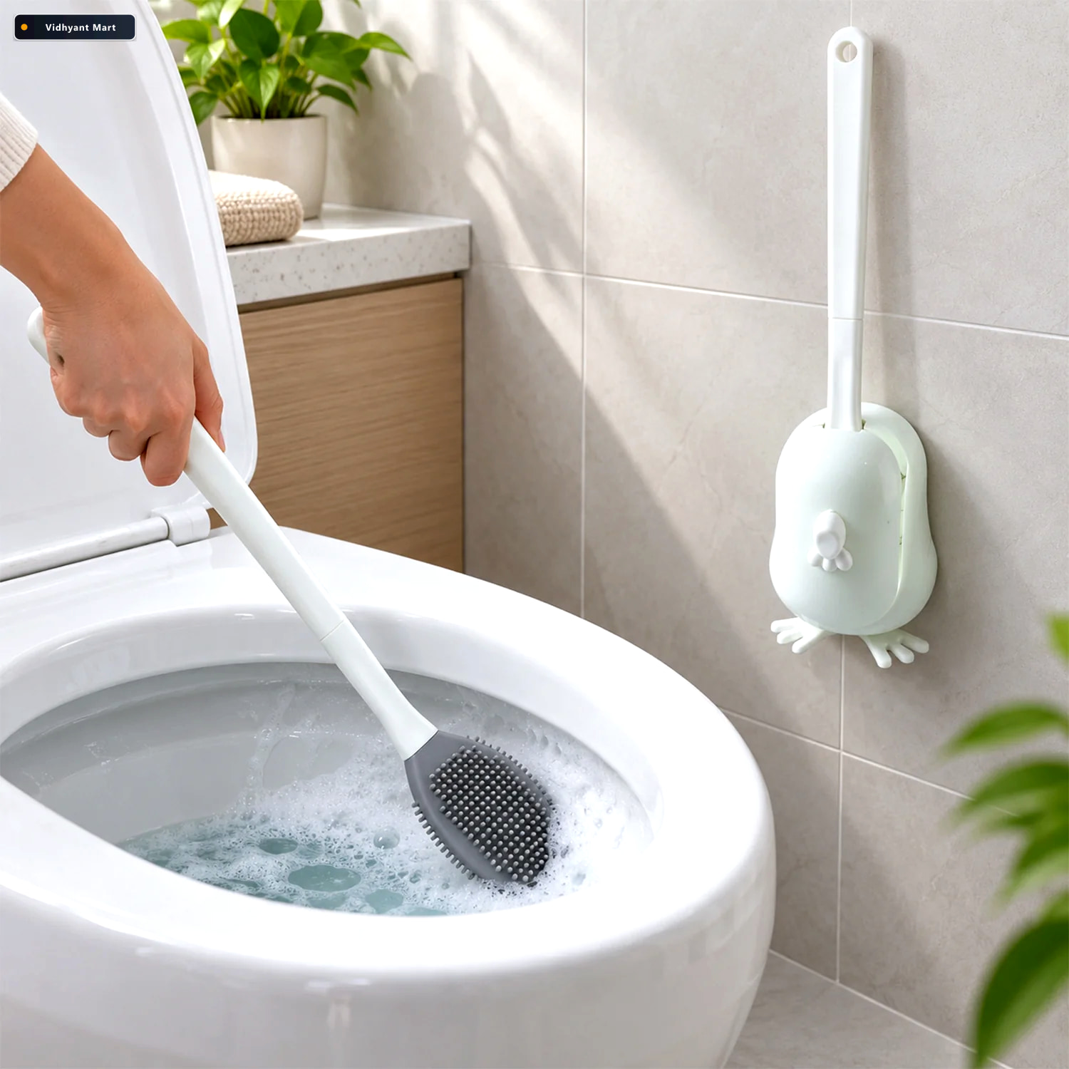 Vidhyant Mart Toilet Cleaning Brush Set With Silicone Bristles A 1