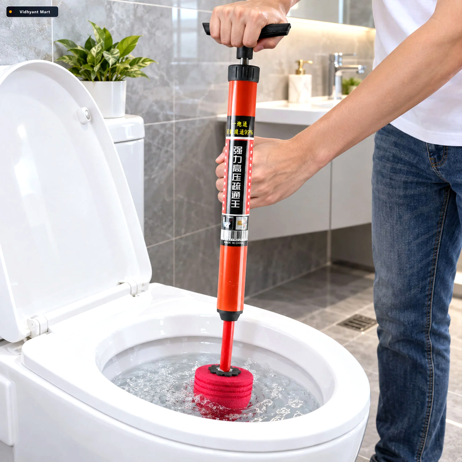 Vidhyant Mart Toilet Drain Unclogging Pump Plunger With T Handle 2