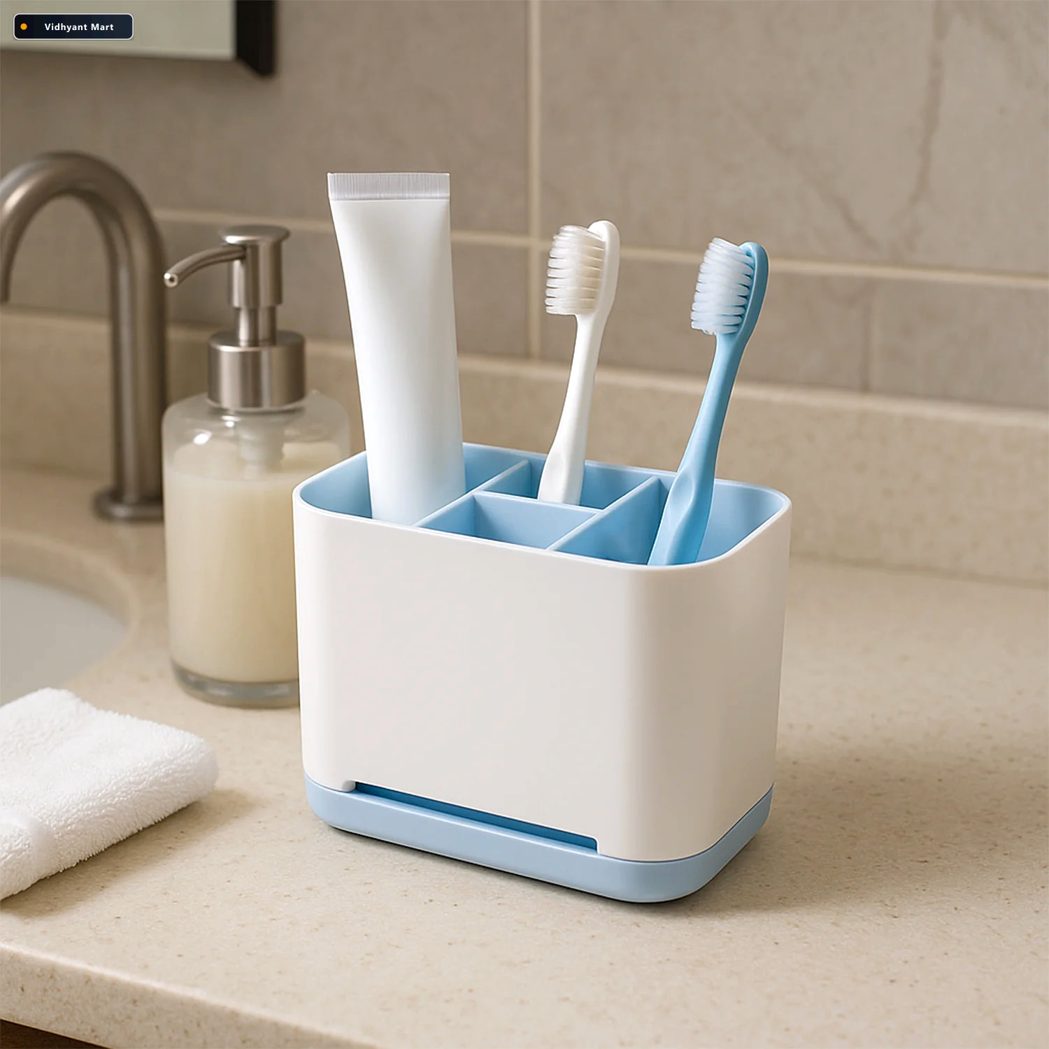 Vidhyant Mart Toothbrush Holder Stand 6 Compartment Plastic Cadd 2